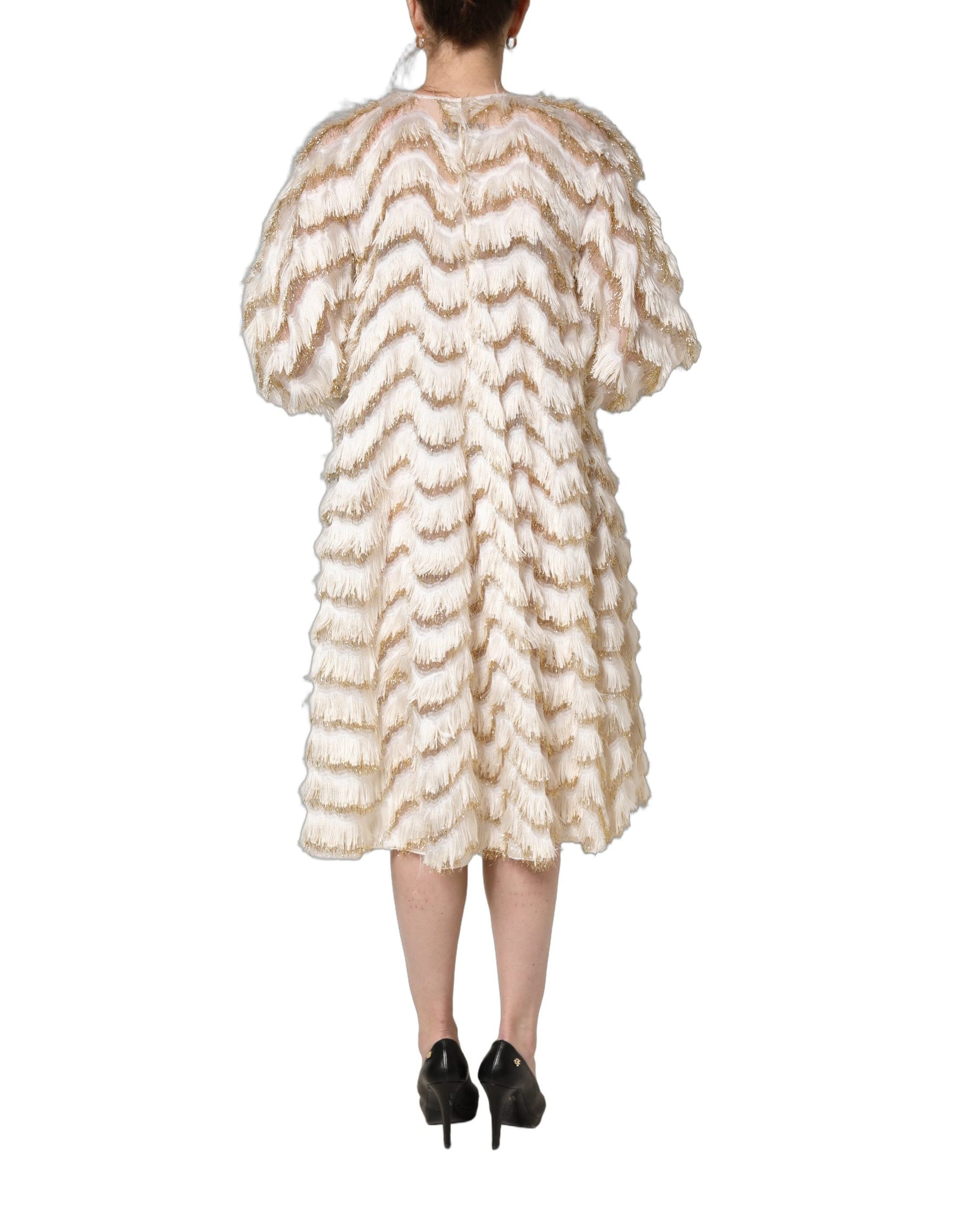 Dolce & Gabbana Ivory Fringe Layered Shift Midi Dress | Regal Royce
