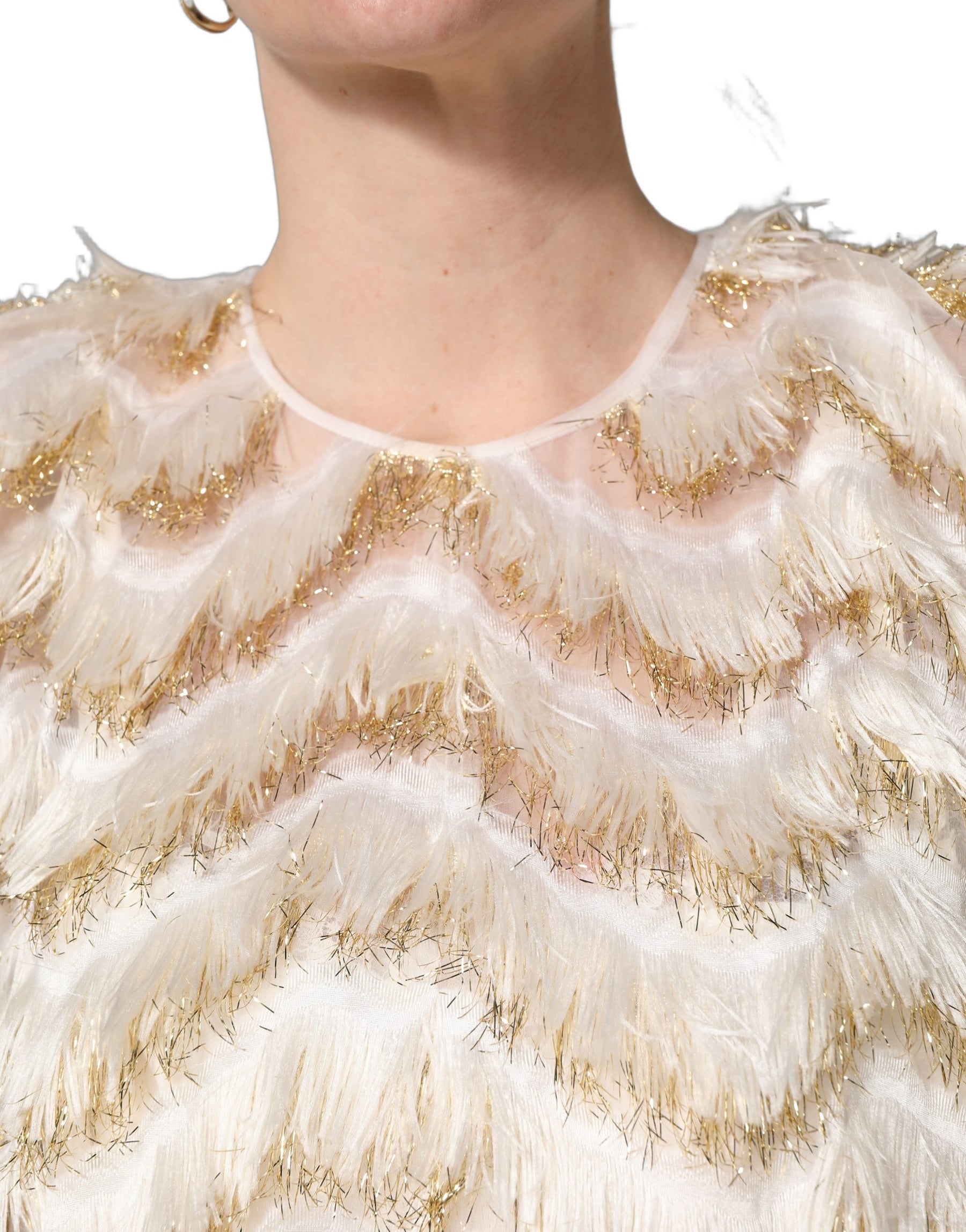 Dolce & Gabbana Ivory Fringe Layered Shift Midi Dress | Regal Royce