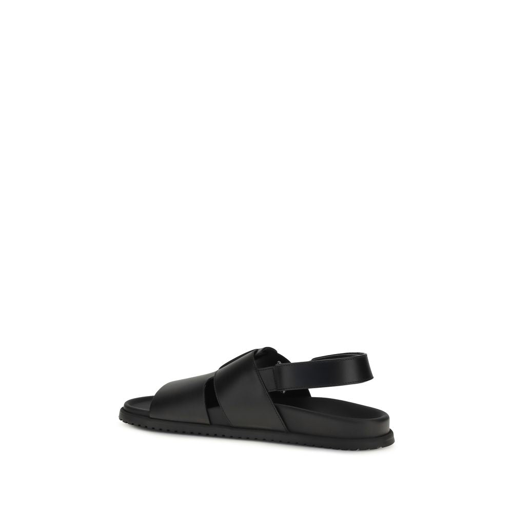 Dolce & Gabbana Black Calf Leather Bos Taurus Flat Sandals | Regal Royce