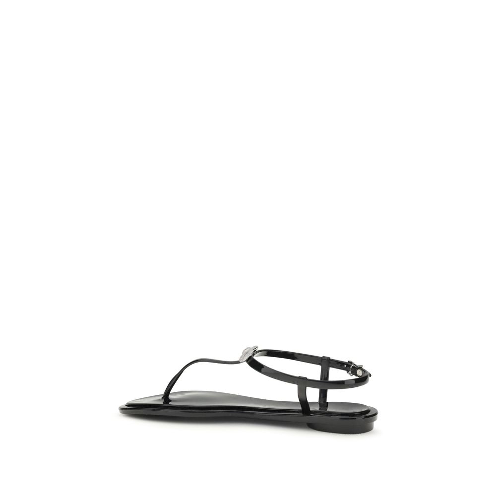 MACH & MACH Black Rubber Flat Sandals | Regal Royce