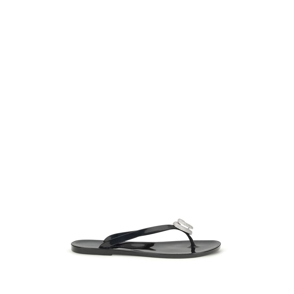 MACH & MACH Black Rubber Flat Sandals | Regal Royce