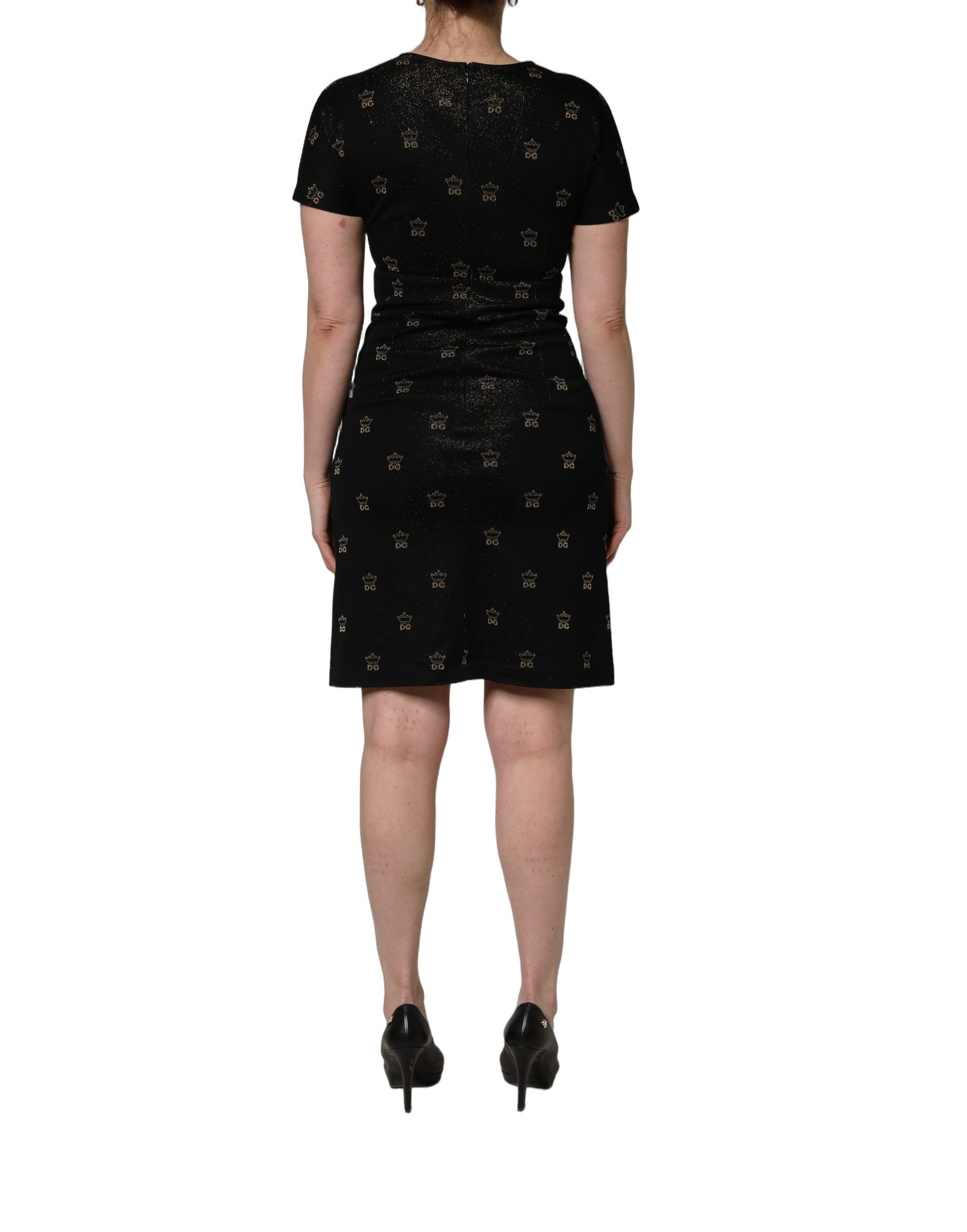 Dolce & Gabbana Black DG Crown Short-Sleeve Sheath Dress | Regal Royce