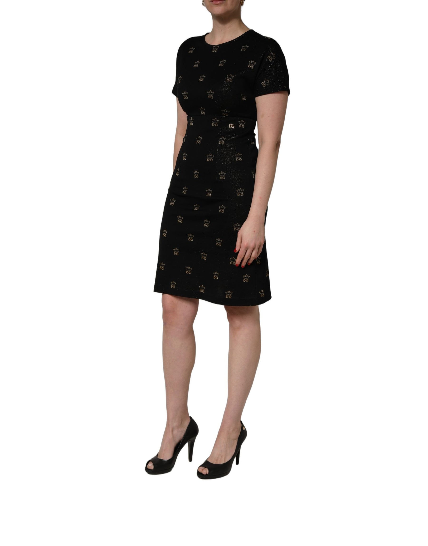 Dolce & Gabbana Black DG Crown Short-Sleeve Sheath Dress | Regal Royce