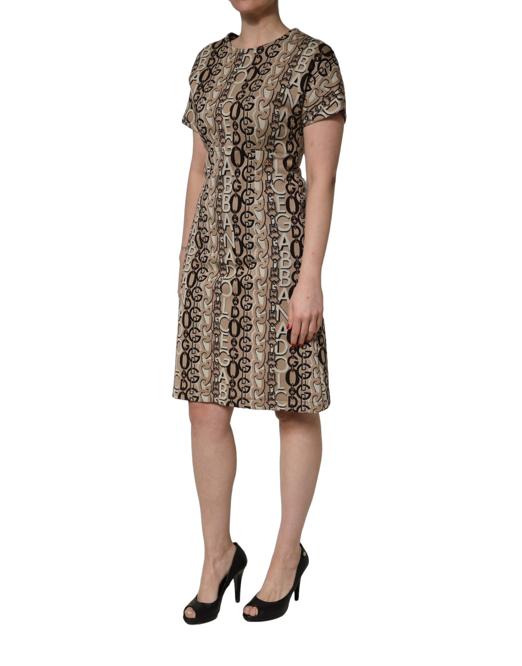 Dolce & Gabbana Brown DG Logo Chain Short-Sleeve Sheath Dress | Regal Royce