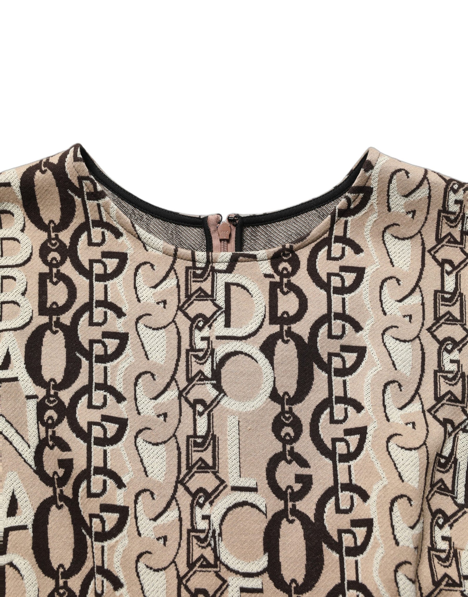 Dolce & Gabbana Brown DG Logo Chain Short-Sleeve Sheath Dress | Regal Royce
