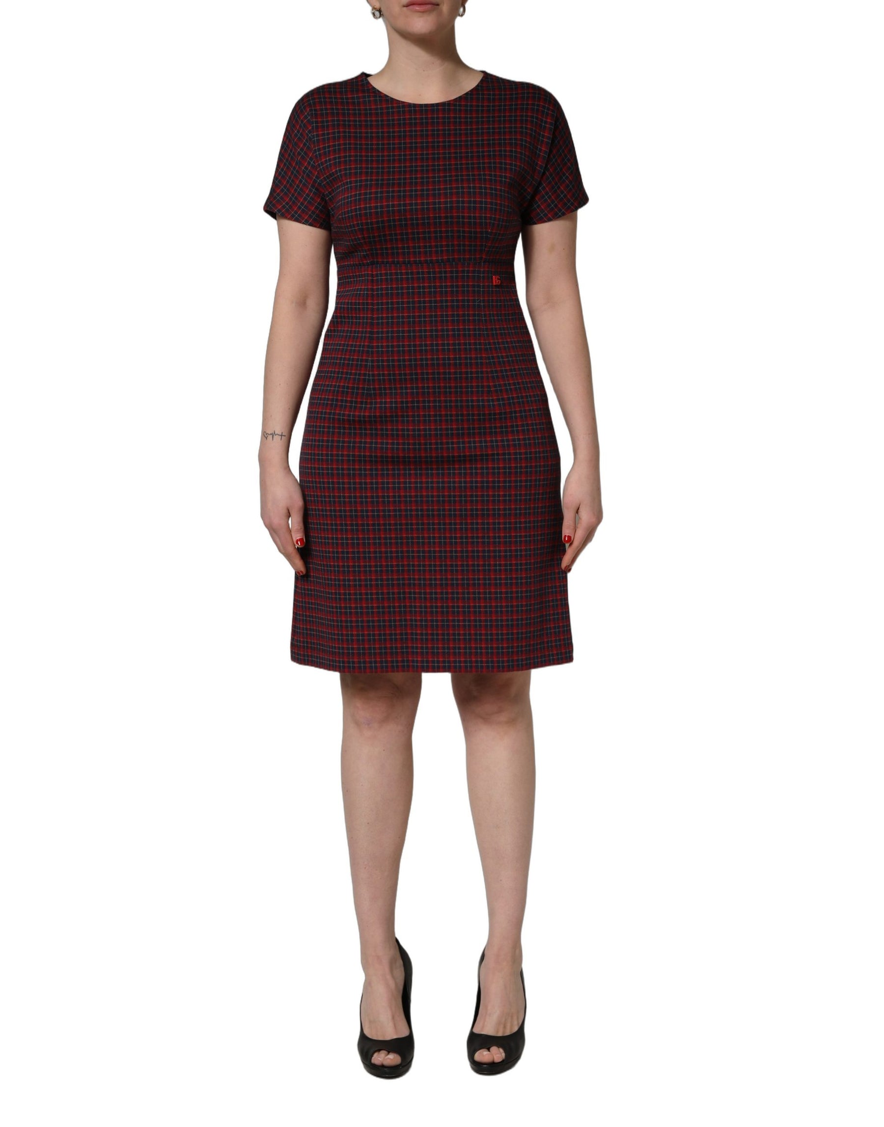 Dolce & Gabbana Red Black Checkered ShortSleeve Sheath Dress | Regal Royce