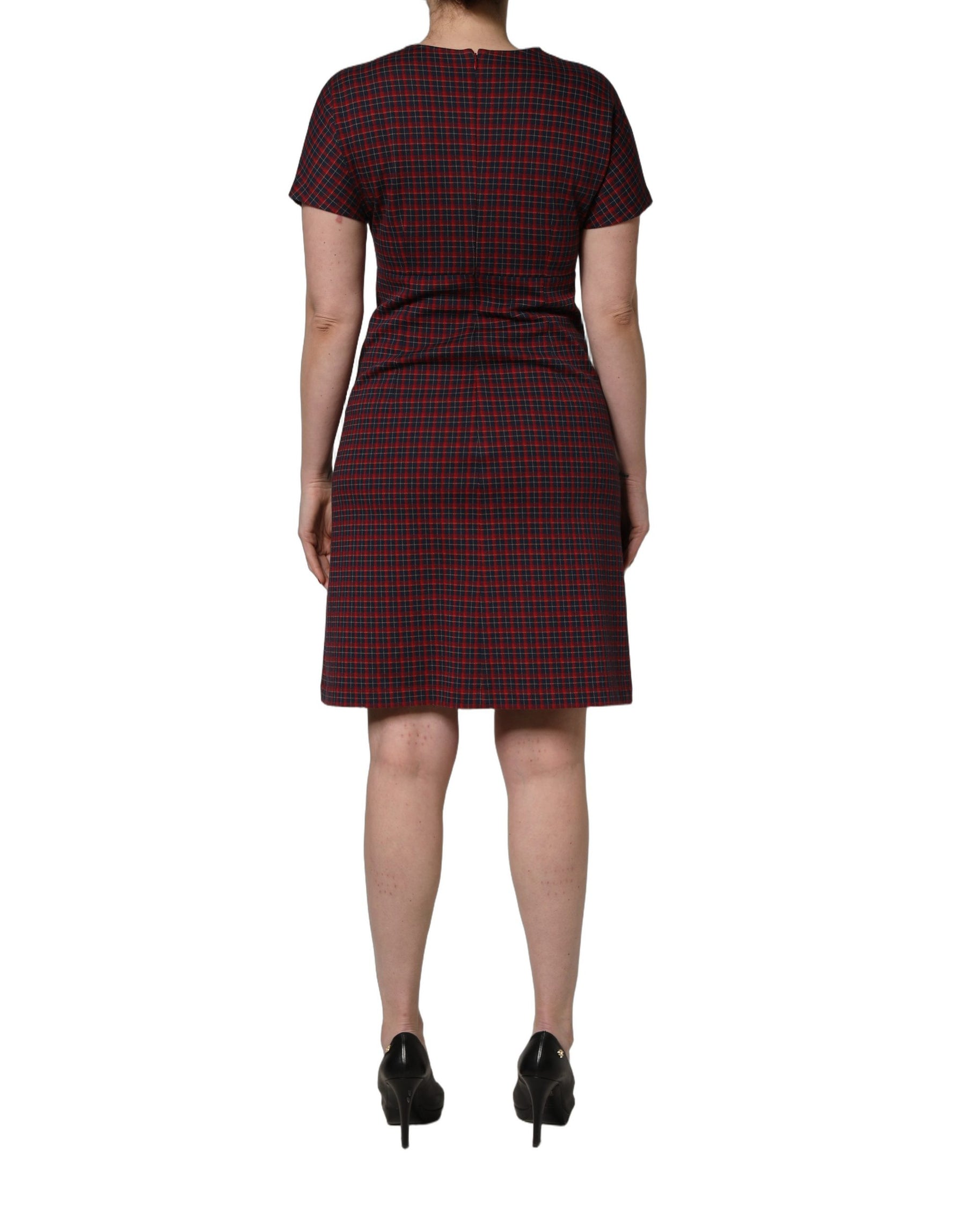 Dolce & Gabbana Red Black Checkered ShortSleeve Sheath Dress | Regal Royce