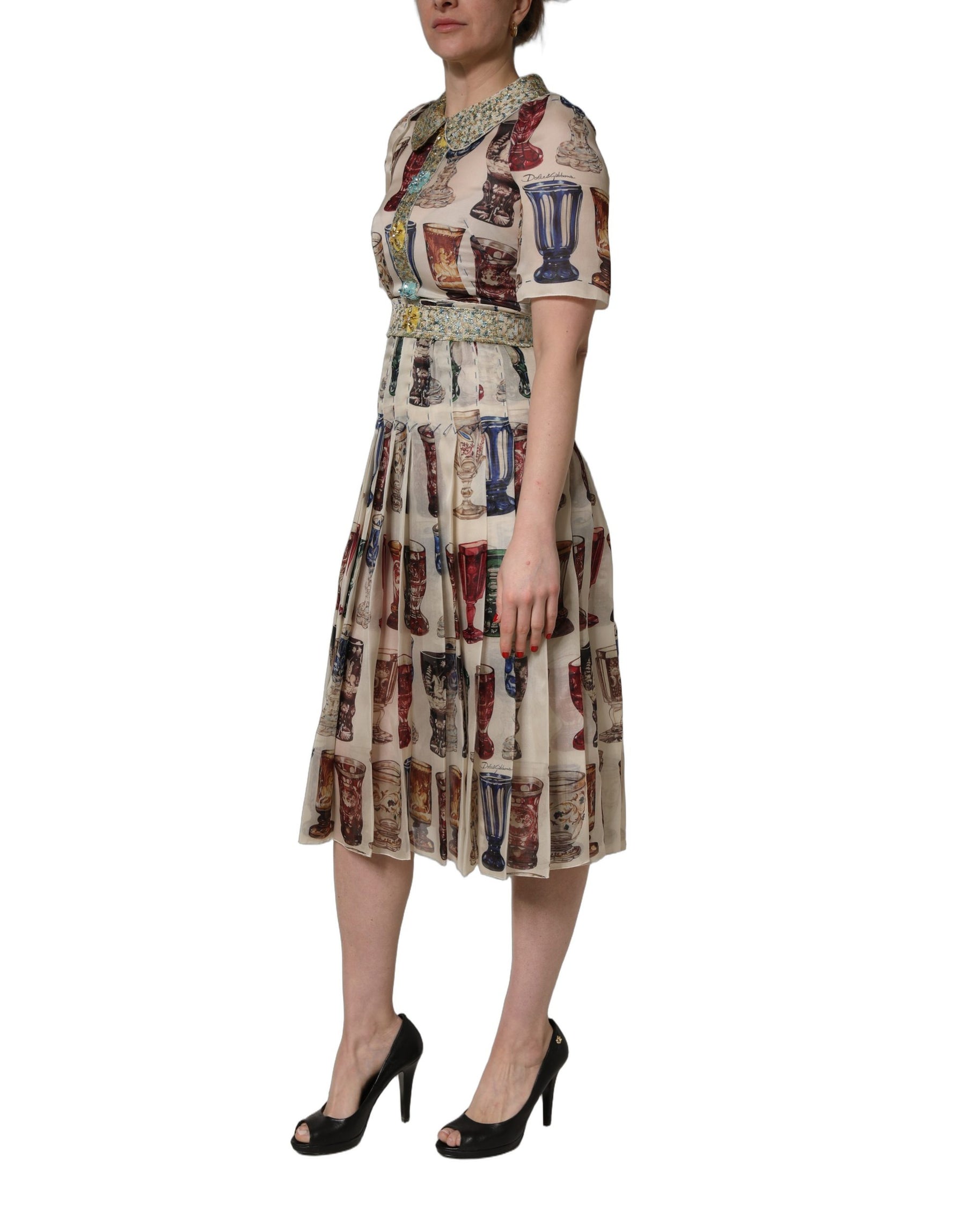 Dolce & Gabbana Multicolor Vintage Glassware Midi Dress | Regal Royce