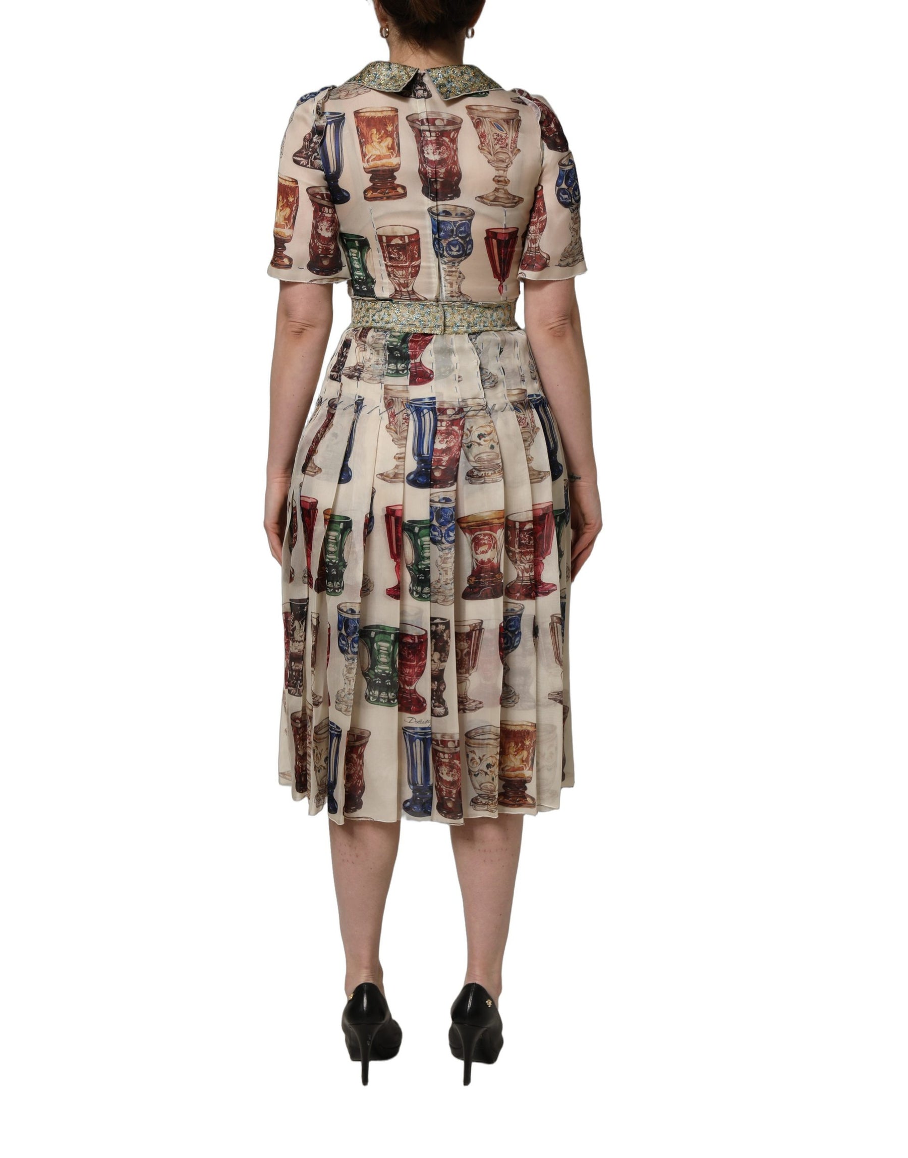 Dolce & Gabbana Multicolor Vintage Glassware Midi Dress | Regal Royce