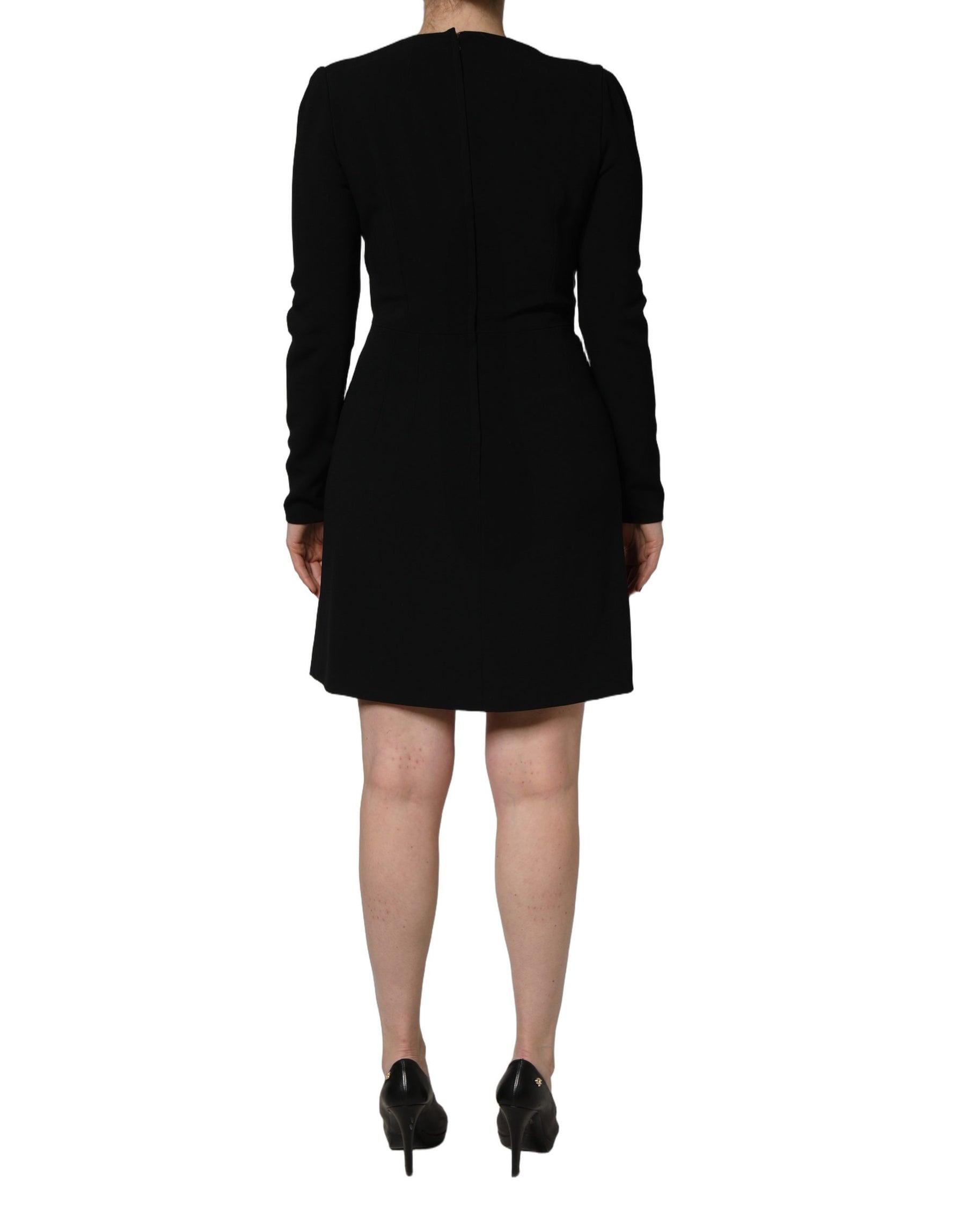 Roberto Cavalli Black Long Sleeves Scoop Neck Mini Dress | Regal Royce