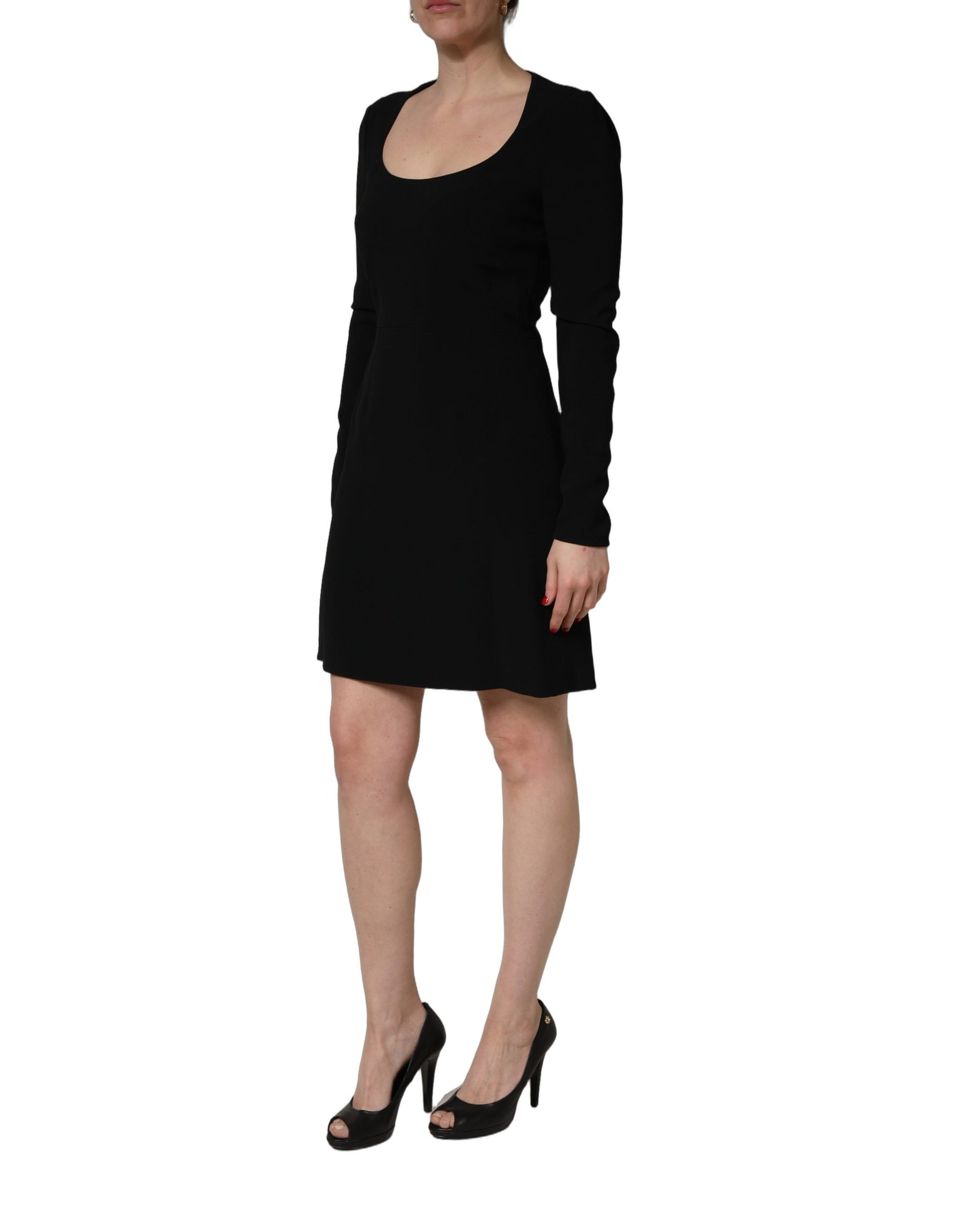 Roberto Cavalli Black Long Sleeves Scoop Neck Mini Dress | Regal Royce