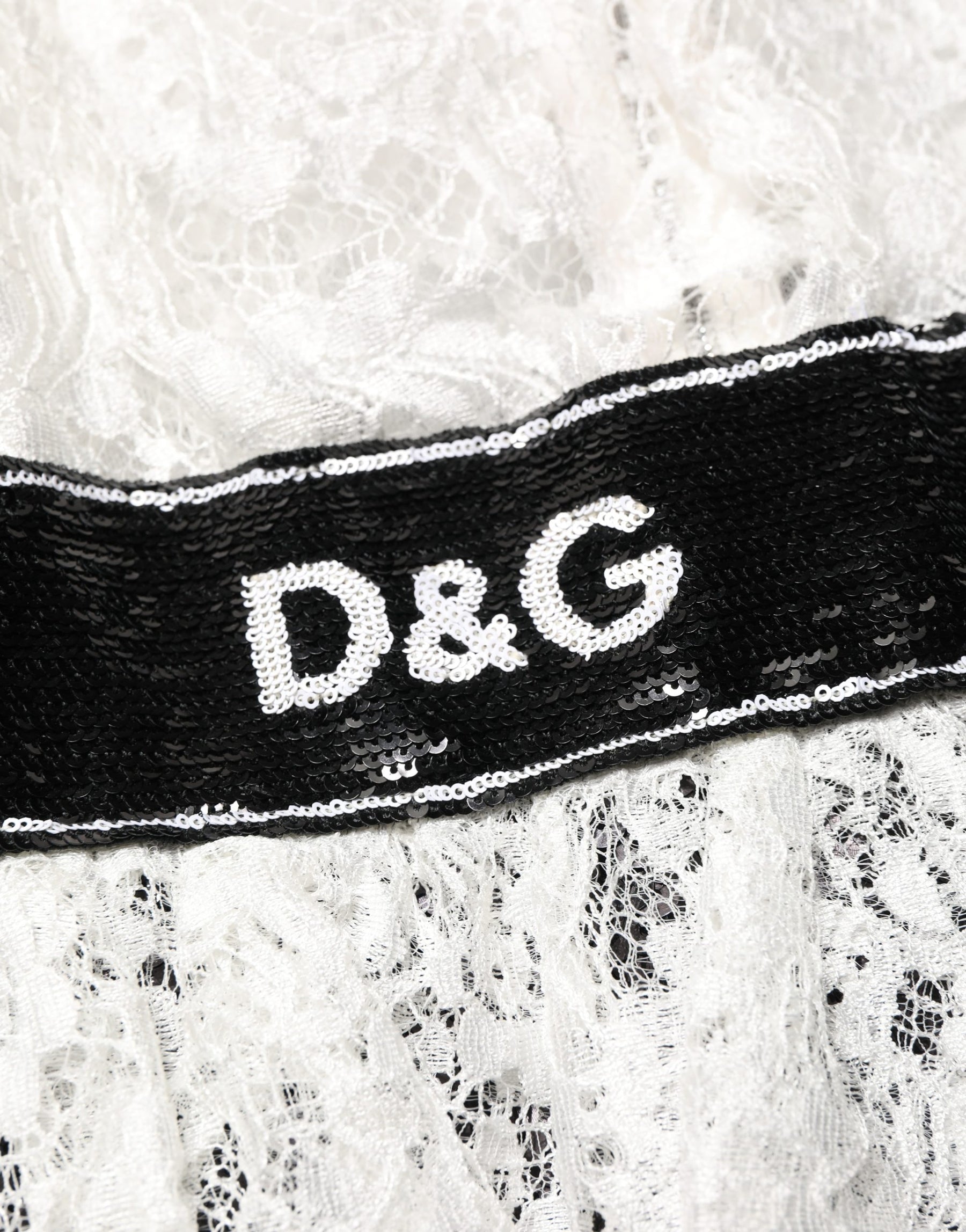 Dolce & Gabbana White Lace Top Embellished Black Skirt Dress | Regal Royce