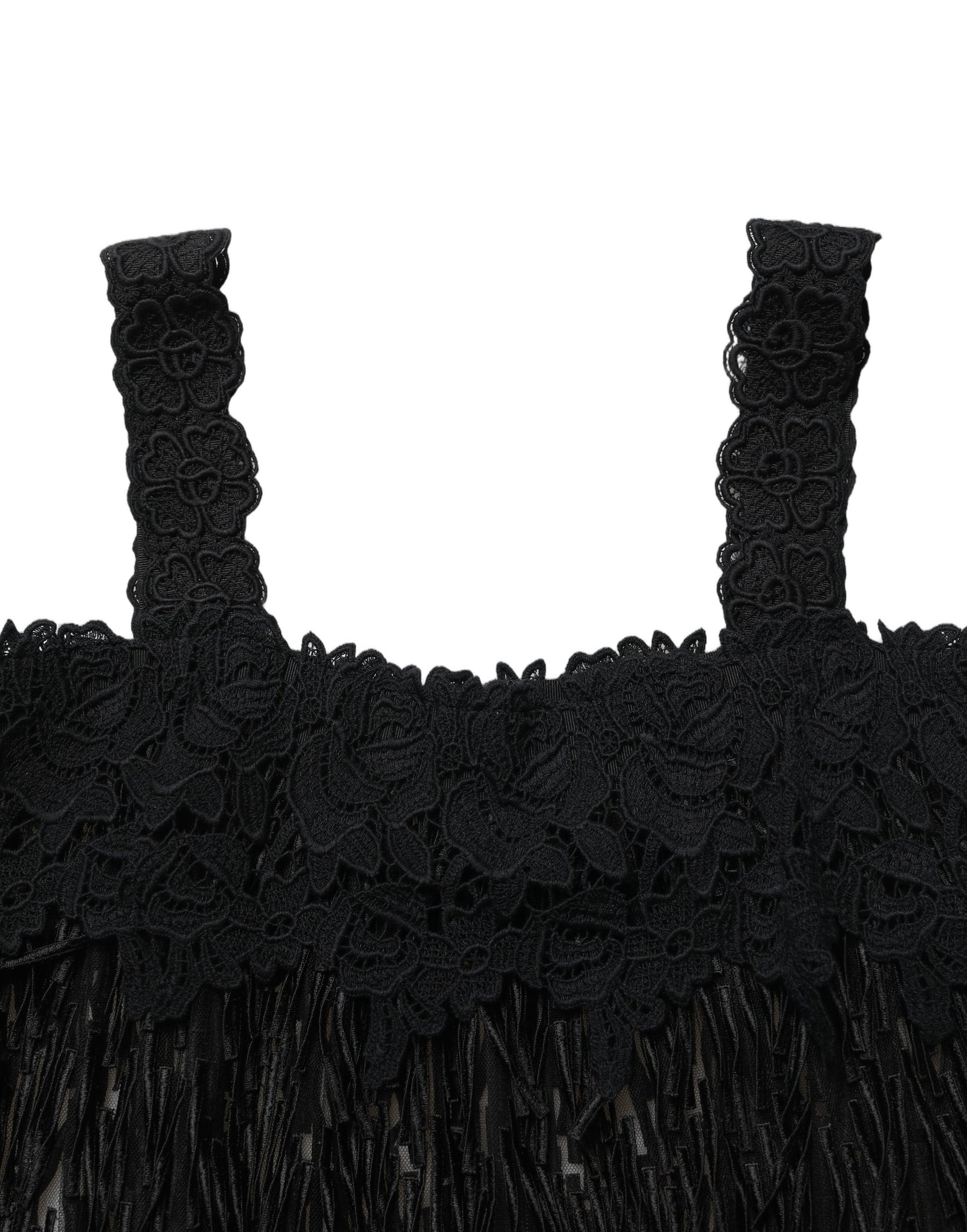 Dolce & Gabbana Black Viscose Fringed Sleeveless Mini Dress | Regal Royce