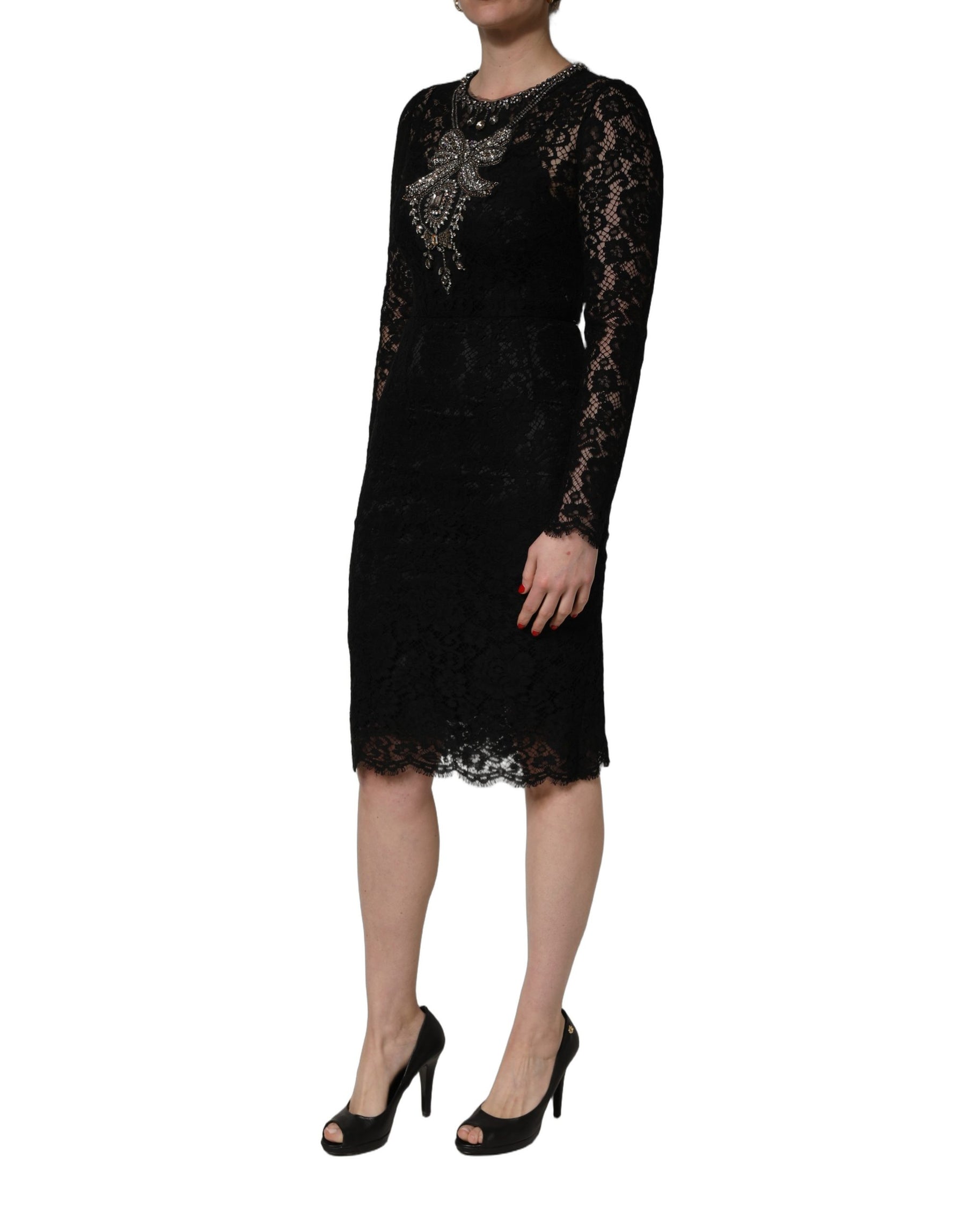 Dolce & Gabbana Black Crystal Embellished Sheath Midi Dress | Regal Royce