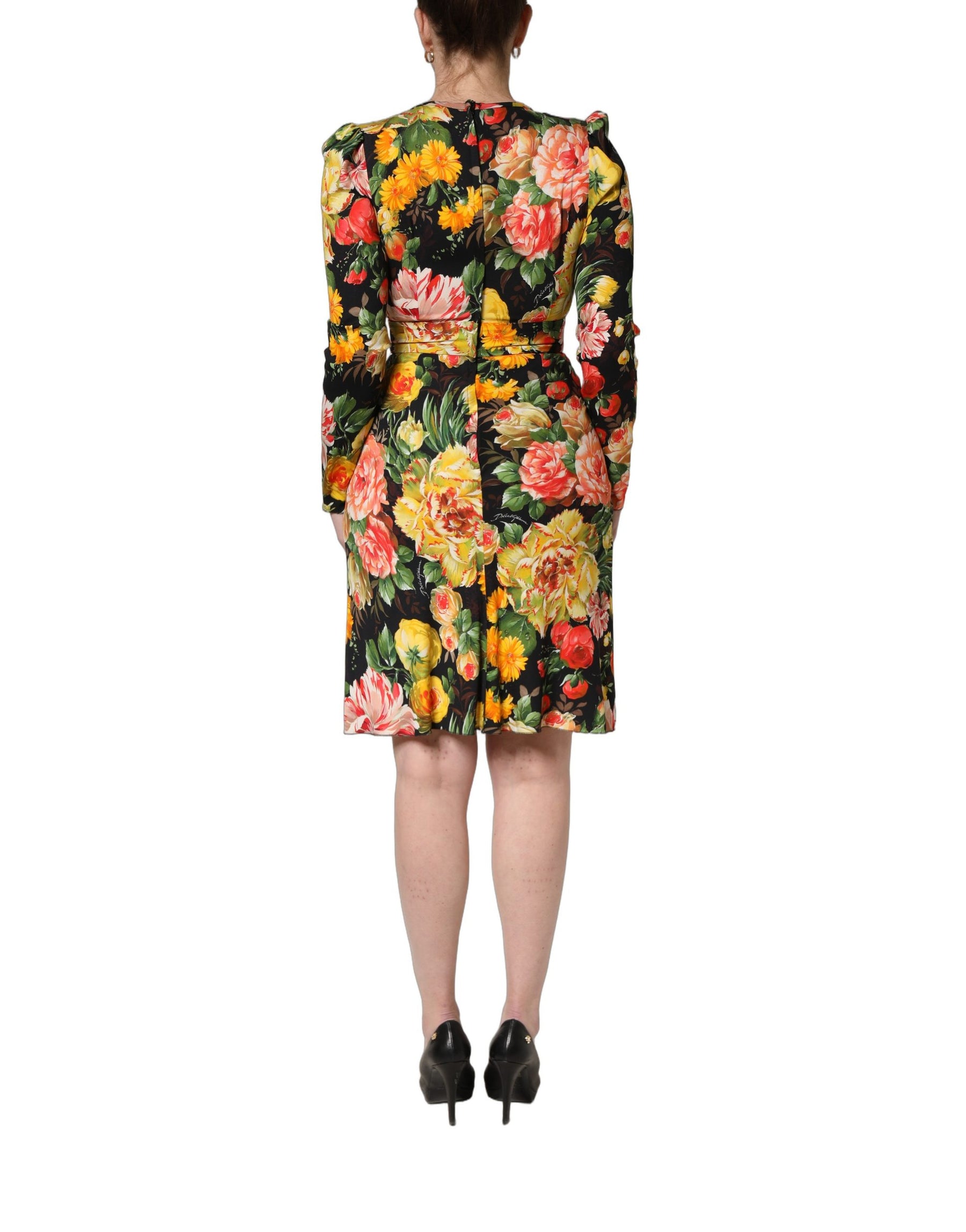 Dolce & Gabbana Multicolor Floral Print LongSleeve Midi Dress | Regal Royce