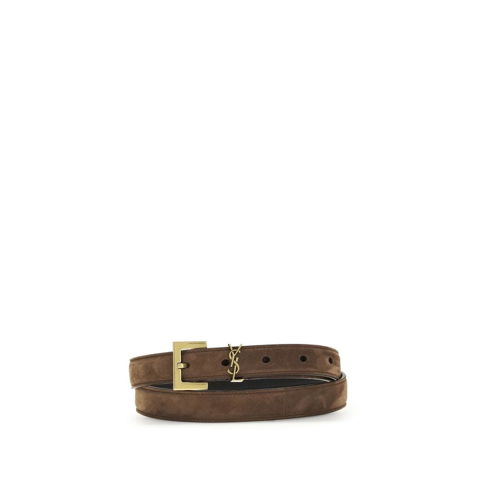 Saint Laurent Brown Calf Leather Bos Taurus Thin Belt | Regal Royce