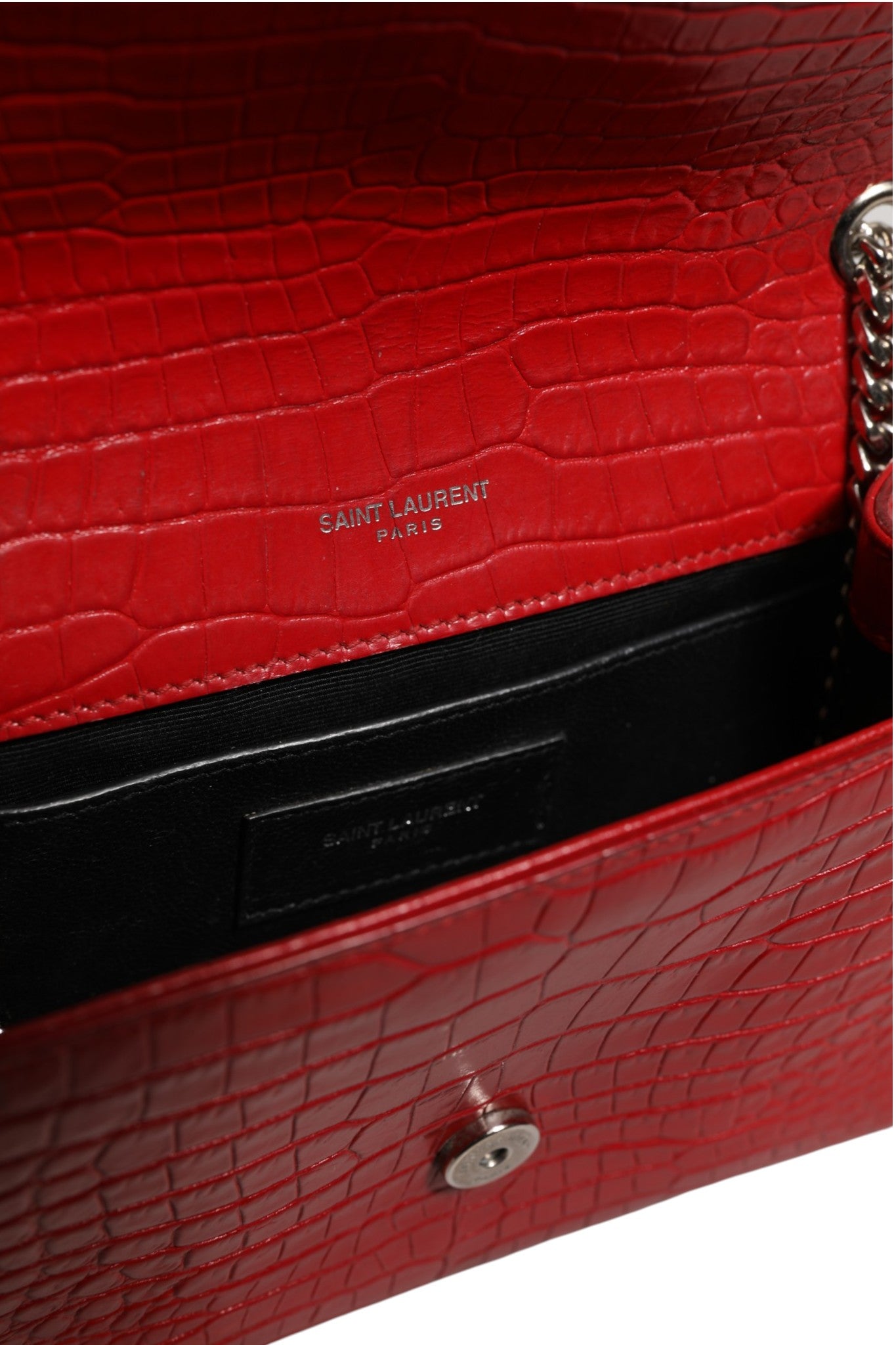 Saint Laurent Kate Tassel Chain Bag in Red Crocodile Embossed Leather | Regal Royce