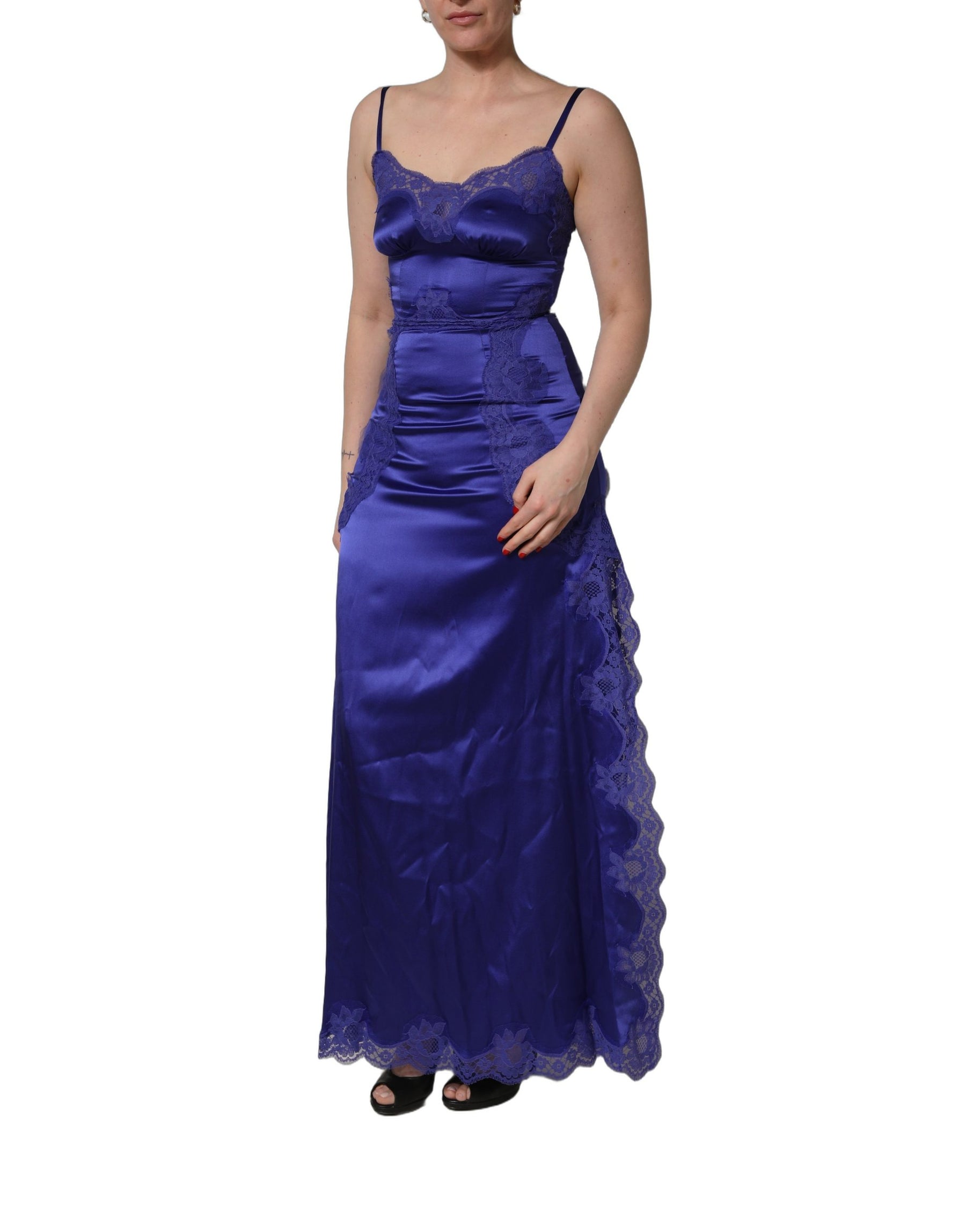 Dolce & Gabbana Blue Sleeveless Lace Trim A-line Gown Dress | Regal Royce