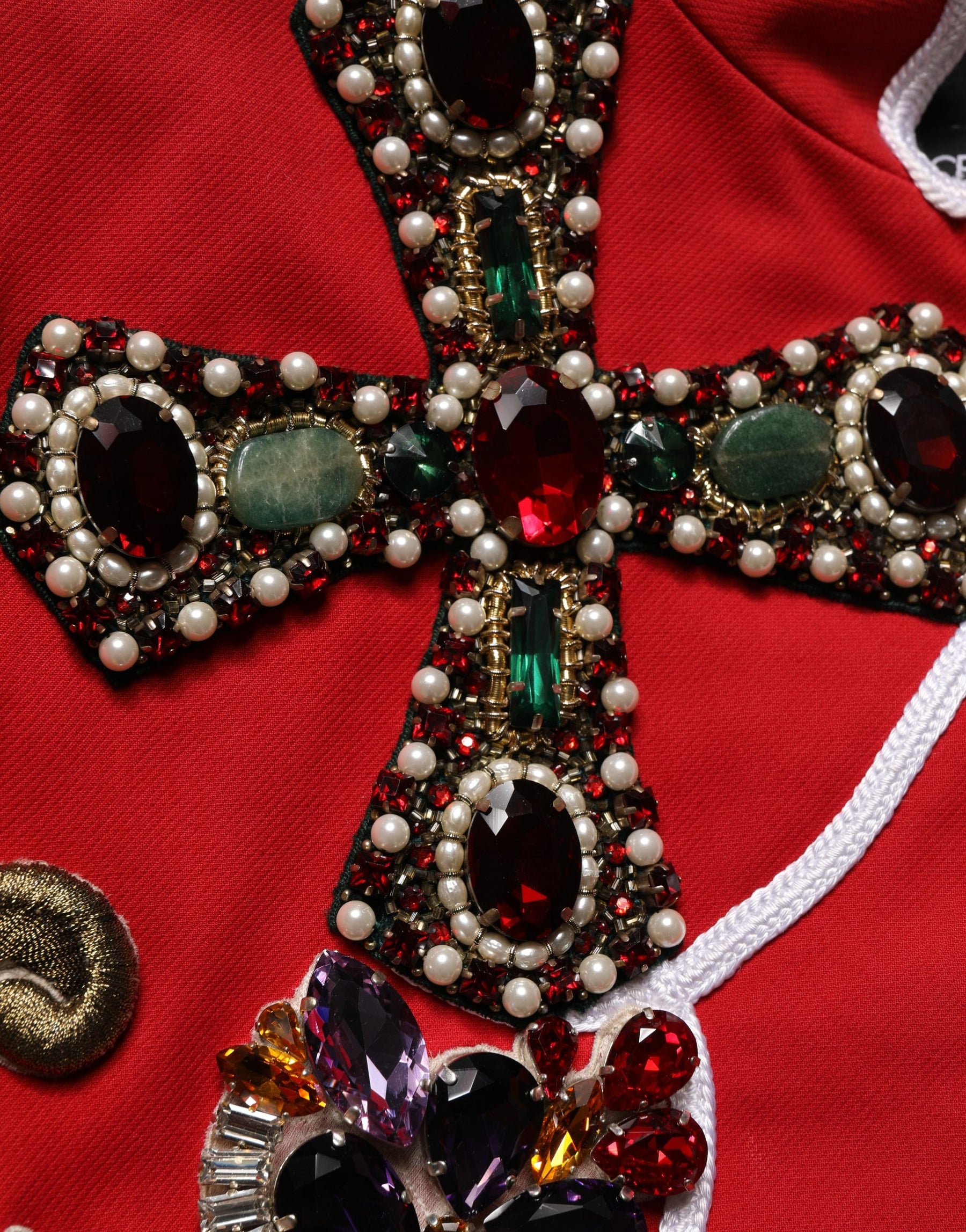 Dolce & Gabbana Multicolor Asymmetrical Ornate Jewel Cropped Jacket | Regal Royce