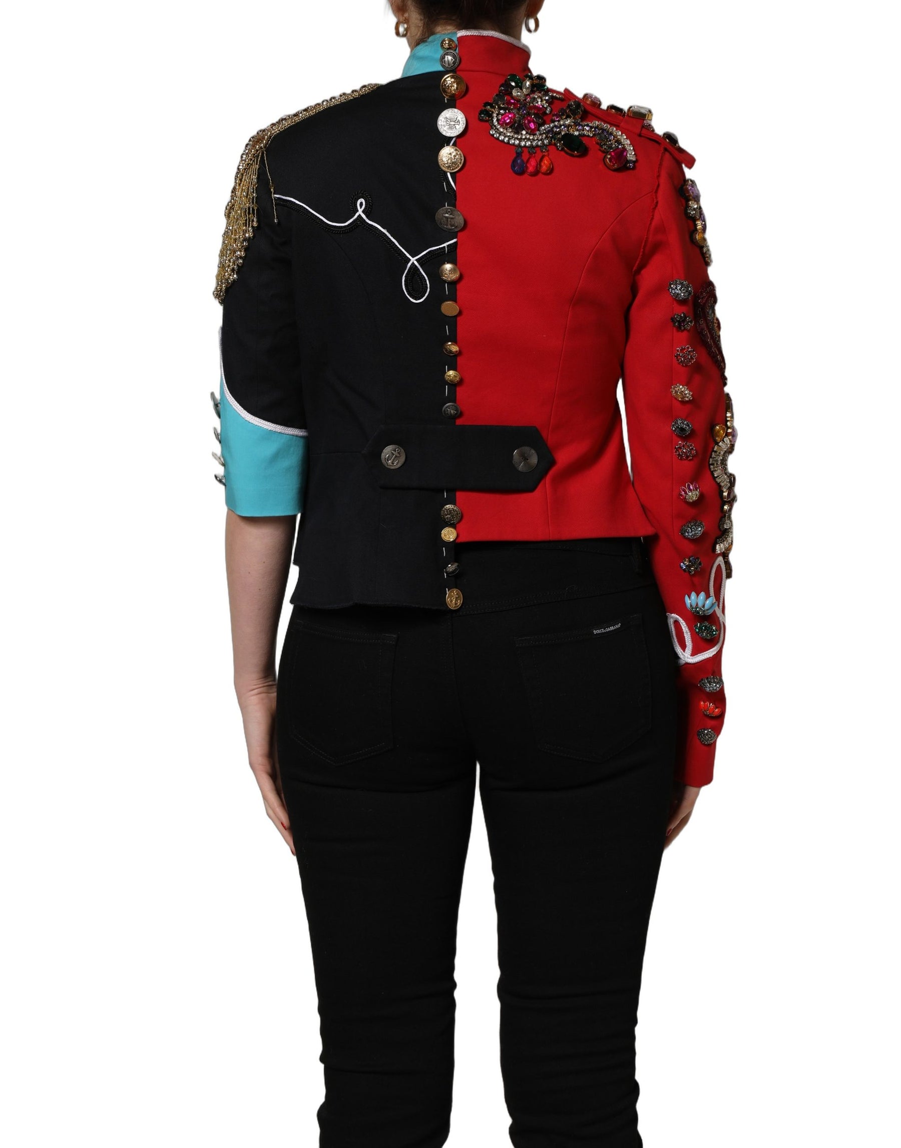 Dolce & Gabbana Multicolor Asymmetrical Ornate Jewel Cropped Jacket | Regal Royce