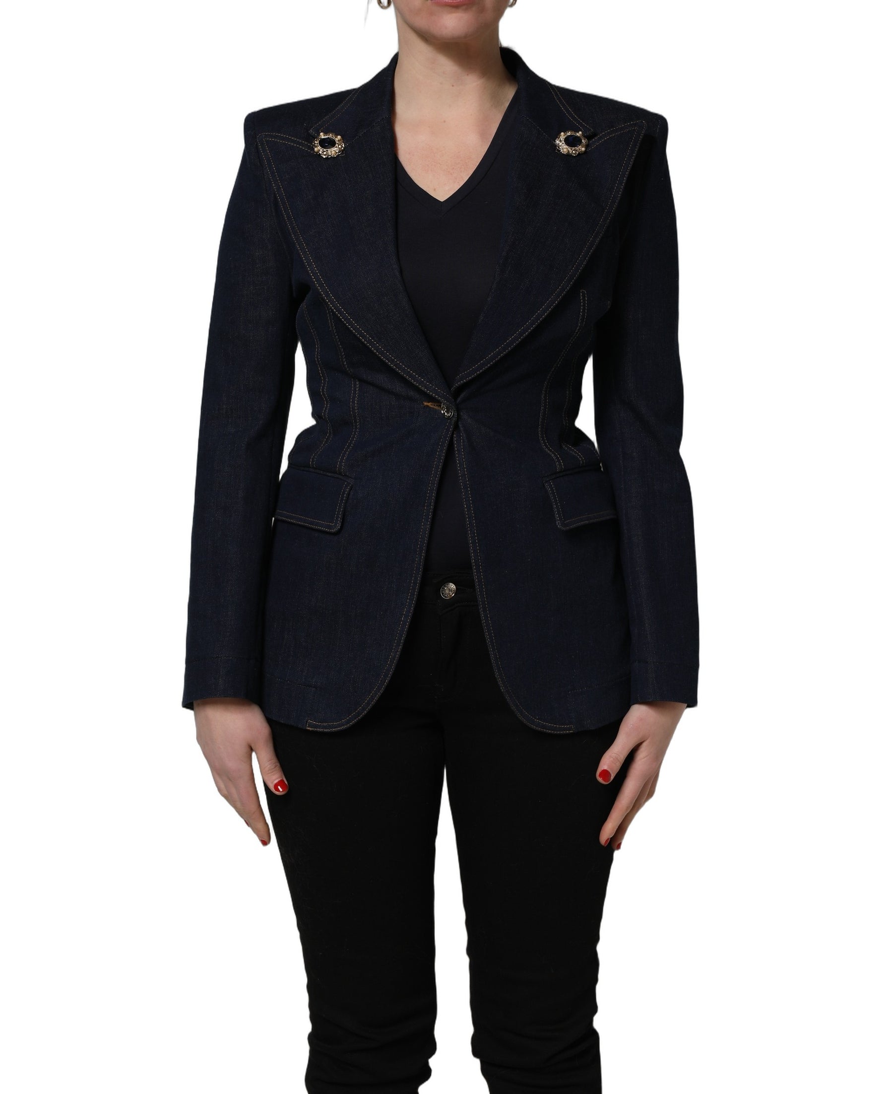 Dolce & Gabbana Blue Single-Breasted Denim Blazer Jacket | Regal Royce