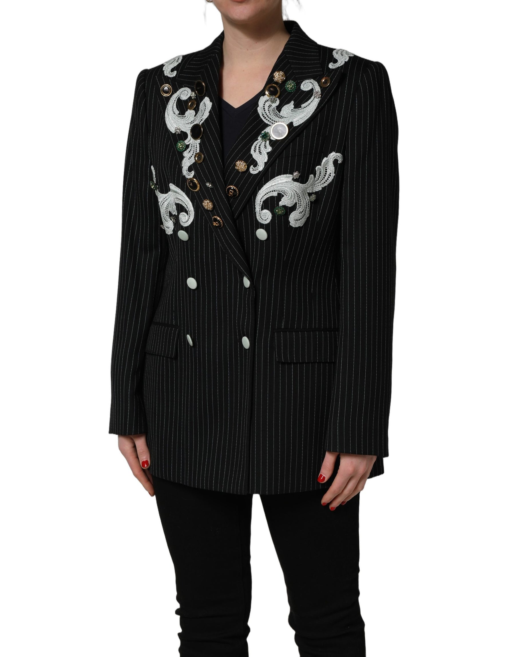 Dolce & Gabbana Black Stripe Double-Breasted Blazer Jacket | Regal Royce