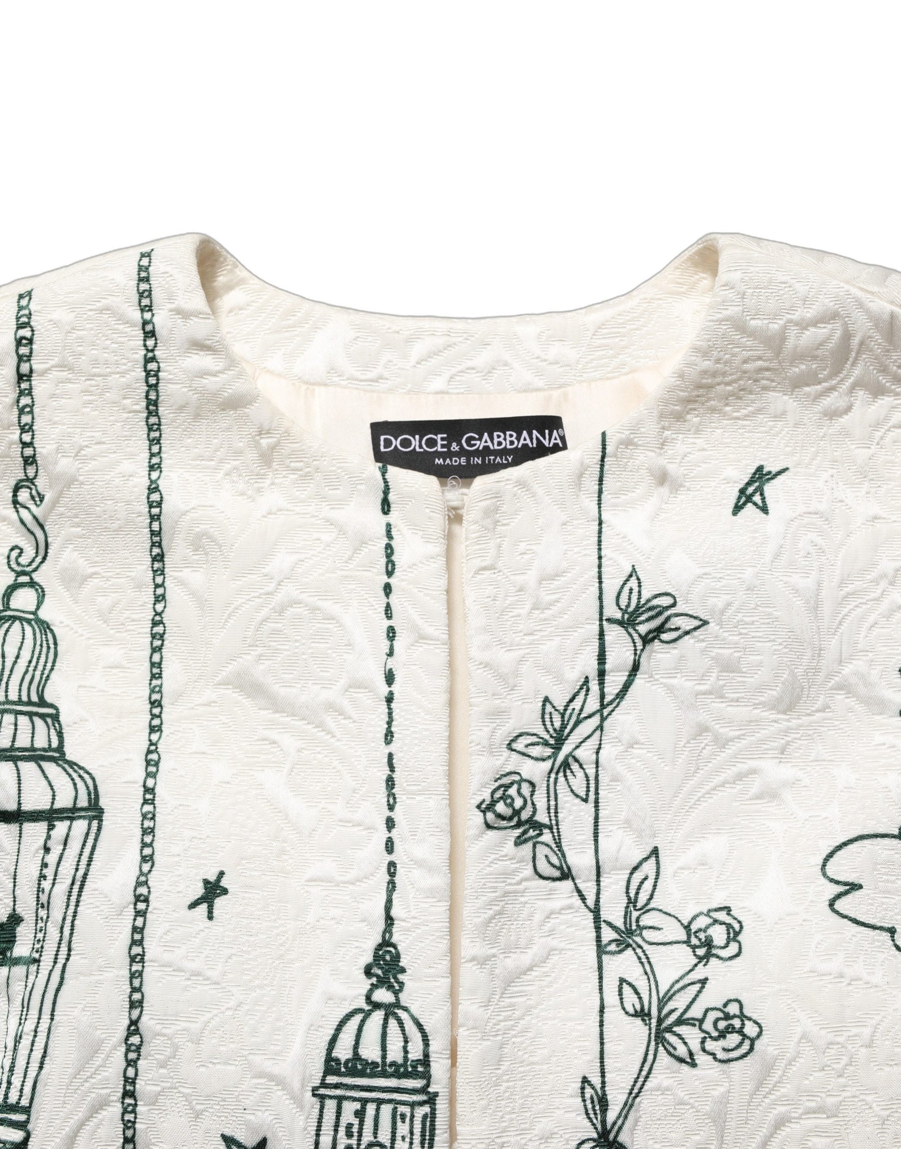 Dolce & Gabbana White Jacquard Garden Print Coat Jacket | Regal Royce