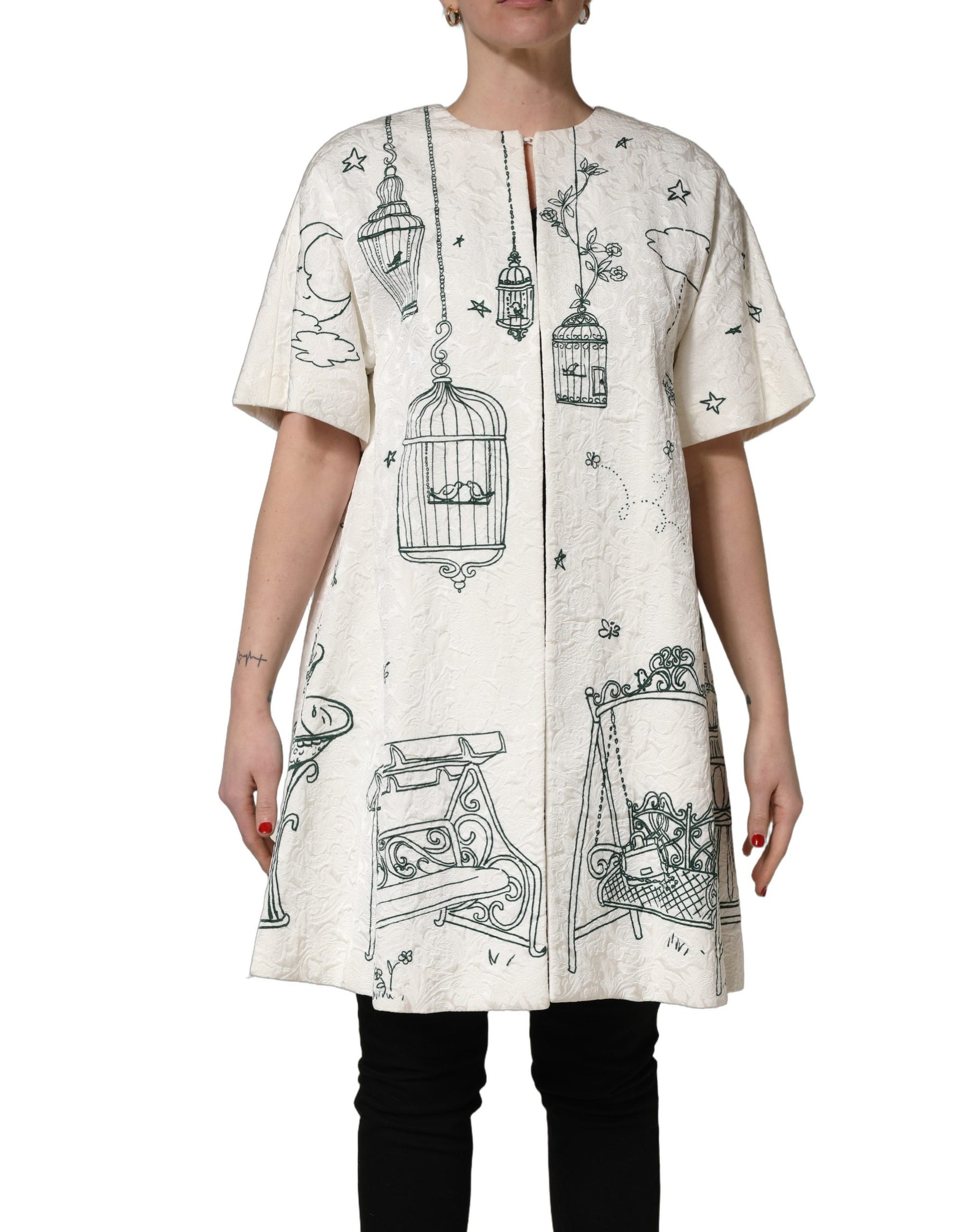 Dolce & Gabbana White Jacquard Garden Print Coat Jacket | Regal Royce