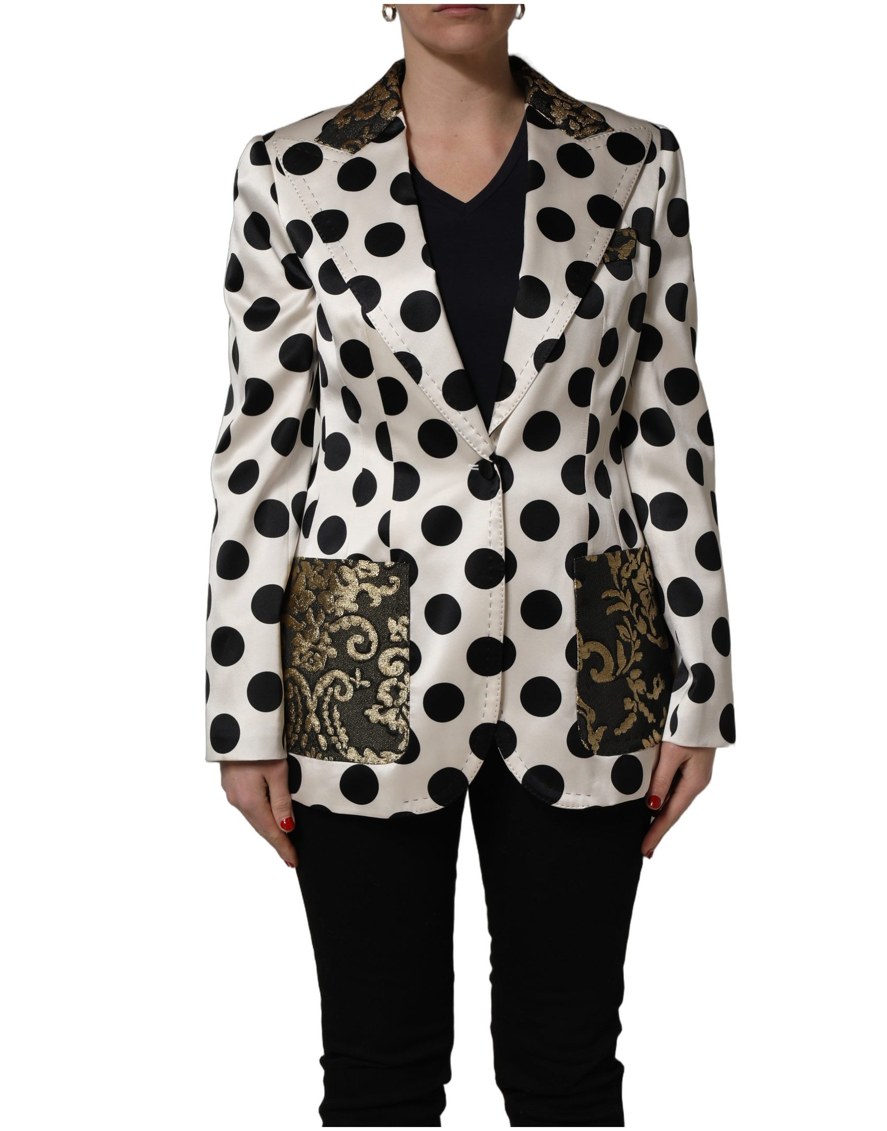 Dolce & Gabbana White Brocade Polka-Dot Print Blazer Jacket | Regal Royce
