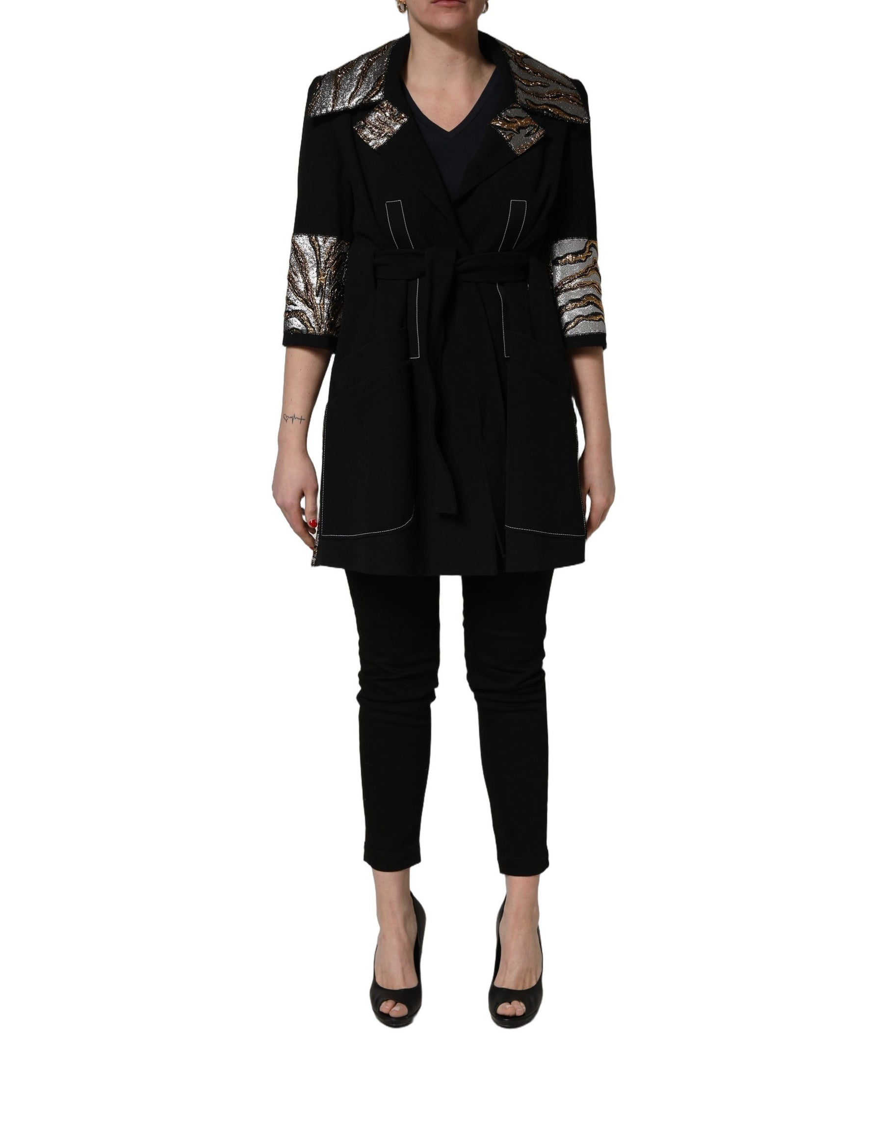 Dolce & Gabbana Black Single-Breasted Brocade Coat Jacket | Regal Royce