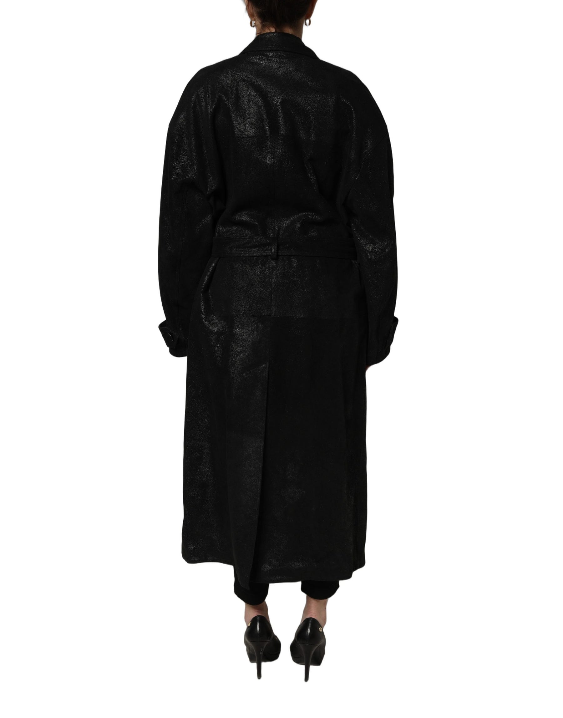 Dolce & Gabbana Black Belted Sheepskin Trench Coat Jacket | Regal Royce