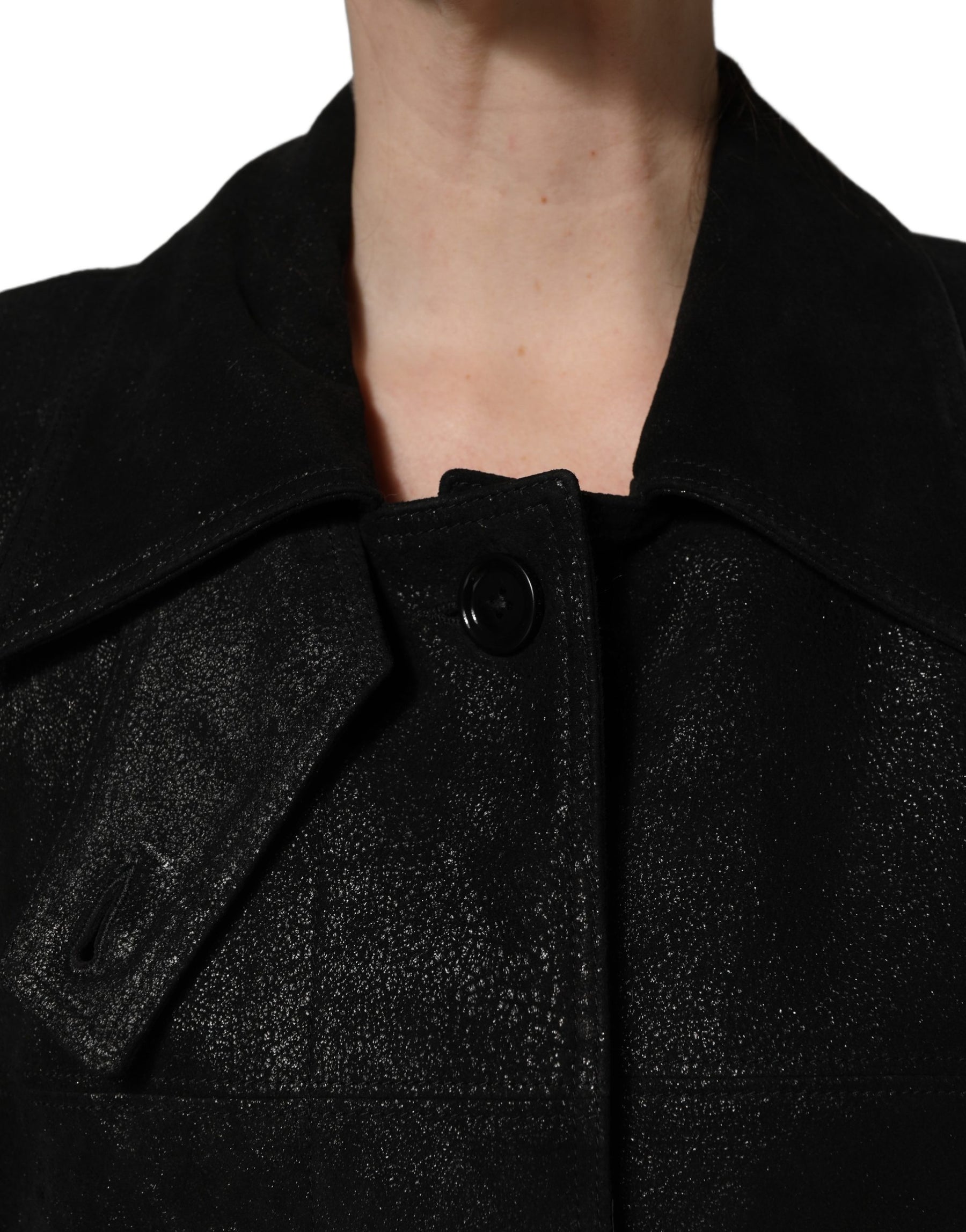 Dolce & Gabbana Black Belted Sheepskin Trench Coat Jacket | Regal Royce