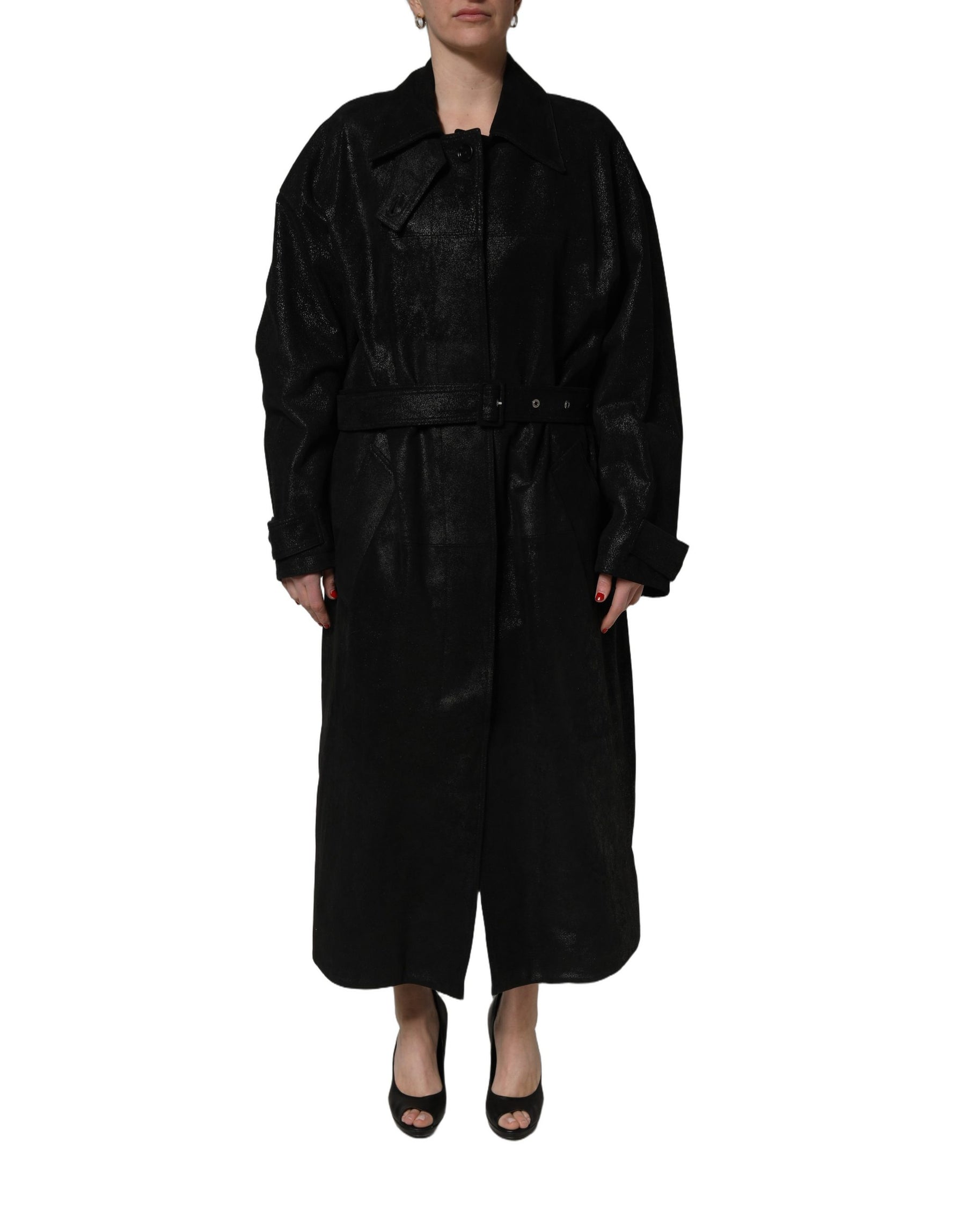Dolce & Gabbana Black Belted Sheepskin Trench Coat Jacket | Regal Royce