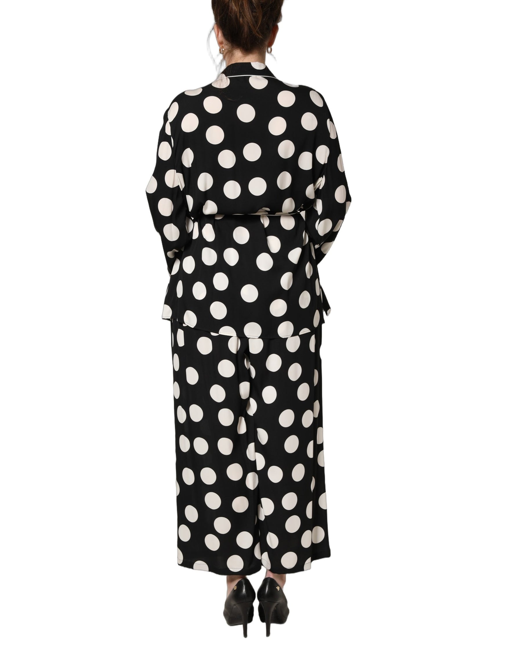 Dolce & Gabbana Black White Polka Dot Pajama 2 Piece Set Sleepwear | Regal Royce