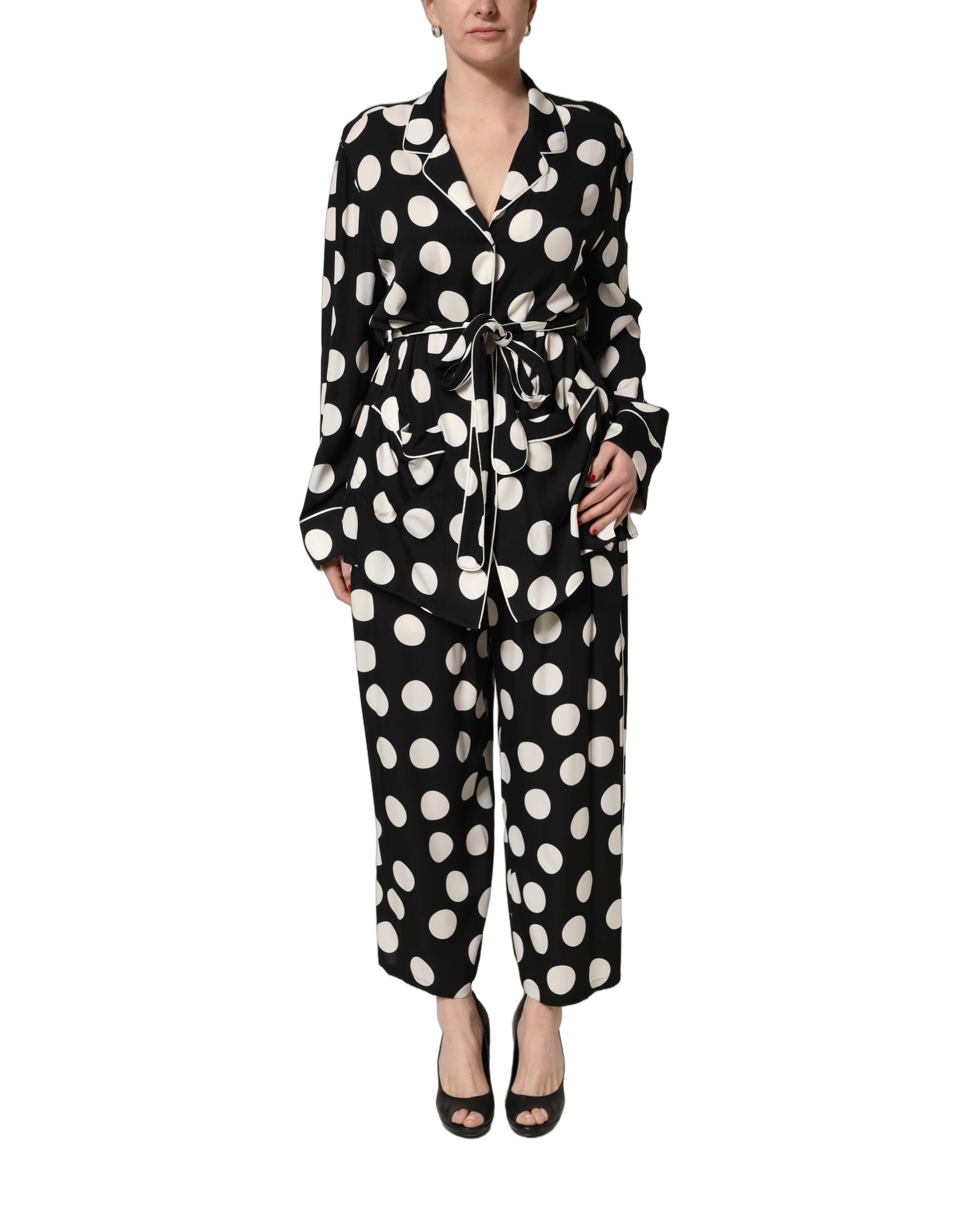 Dolce & Gabbana Black White Polka Dot Pajama 2 Piece Set Sleepwear | Regal Royce