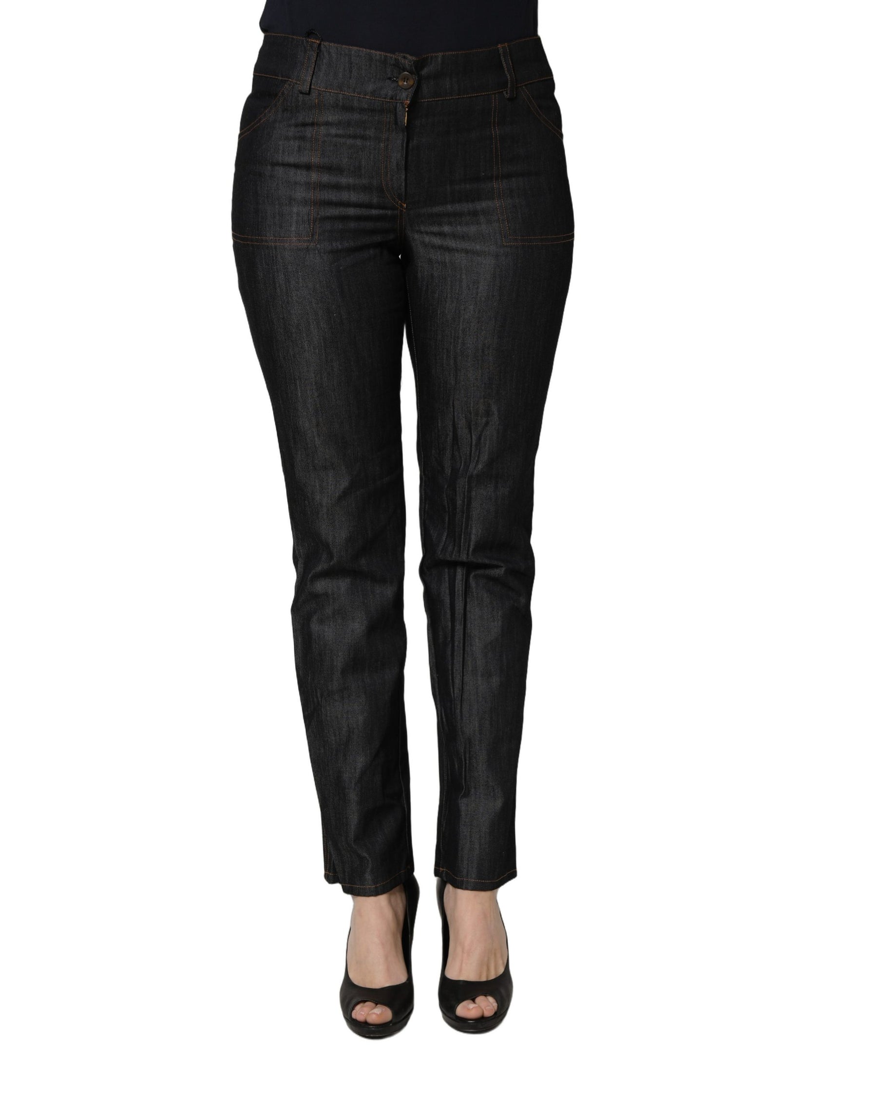 BENCIVENGA Black Cotton Mid Waist Skinny Denim Trouser Jeans | Regal Royce