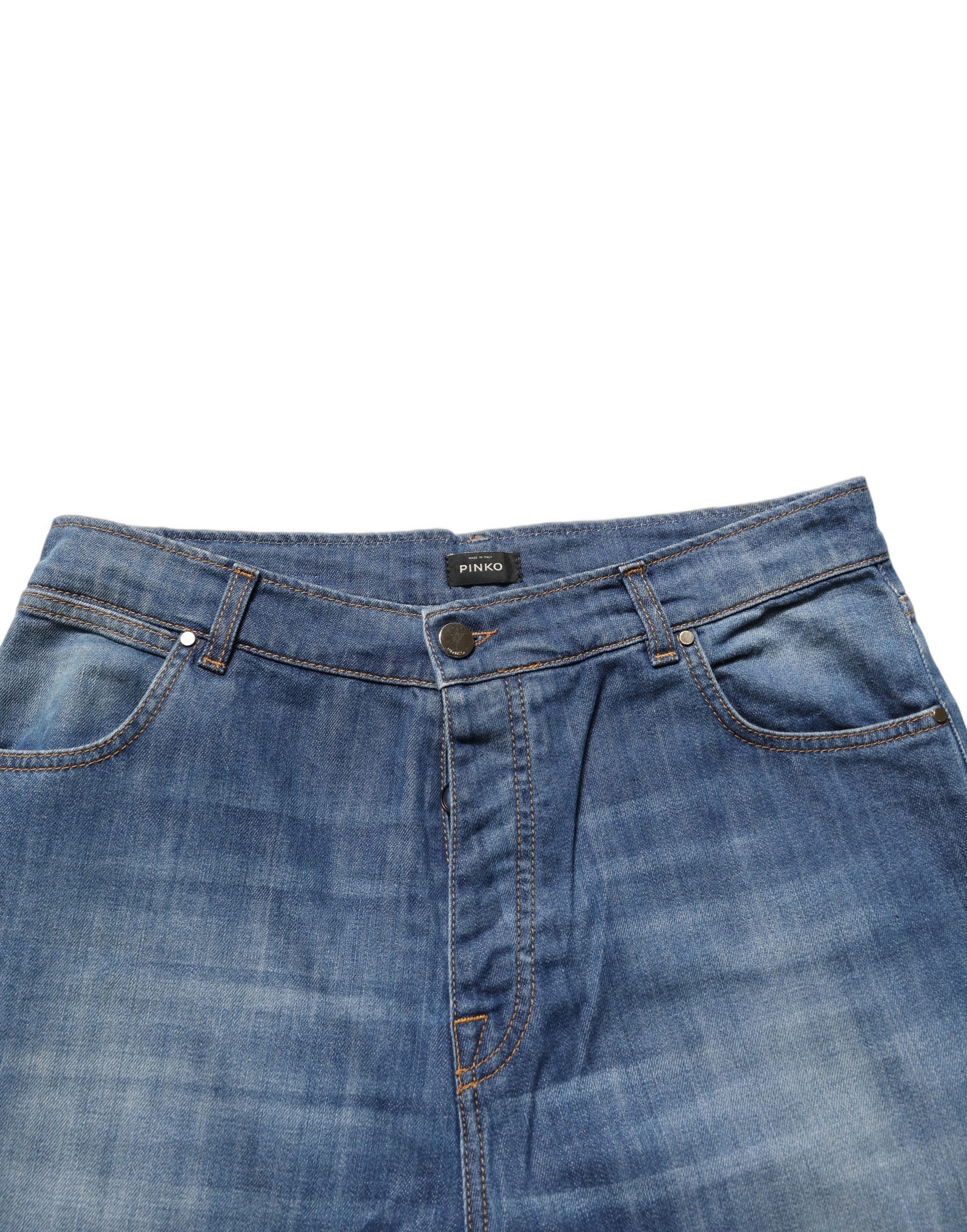 PINKO Blue Washed High Waist Wide Leg Denim Cotton Stretch Jeans | Regal Royce