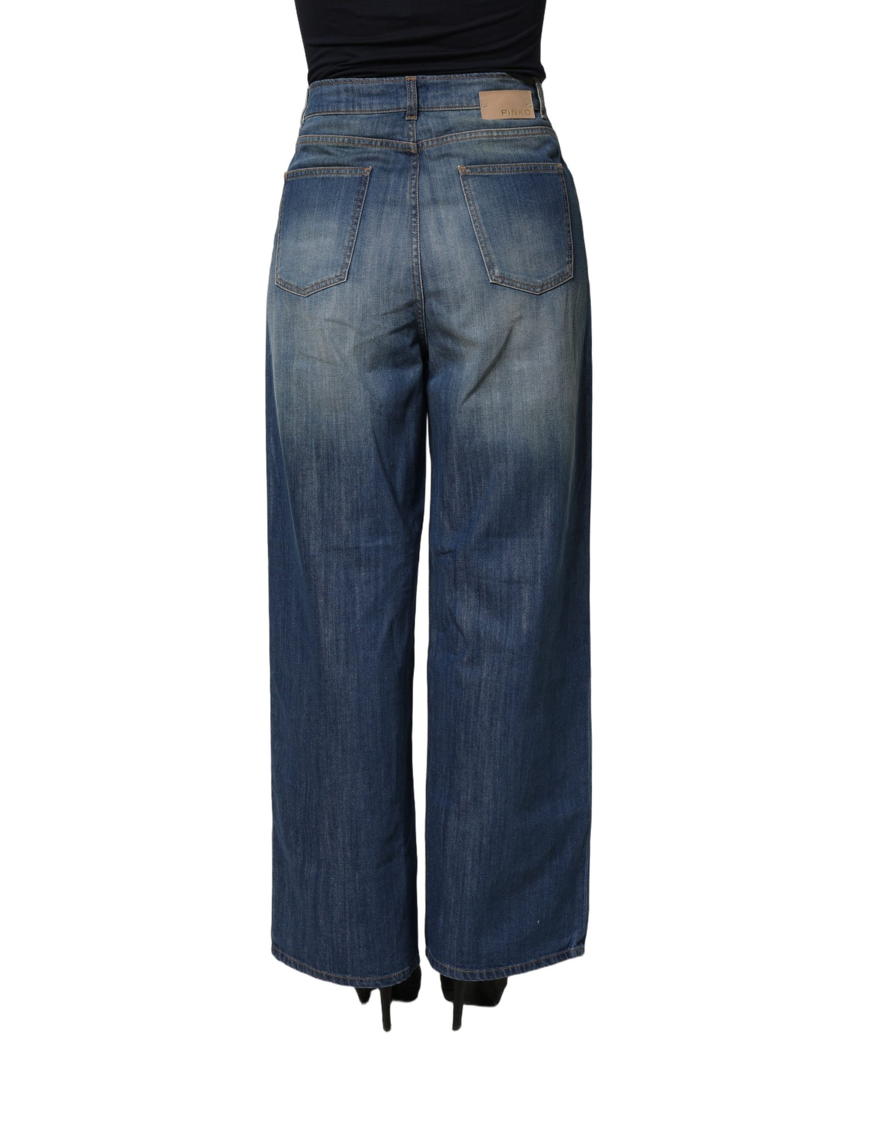 PINKO Blue Washed High Waist Wide Leg Denim Cotton Stretch Jeans | Regal Royce