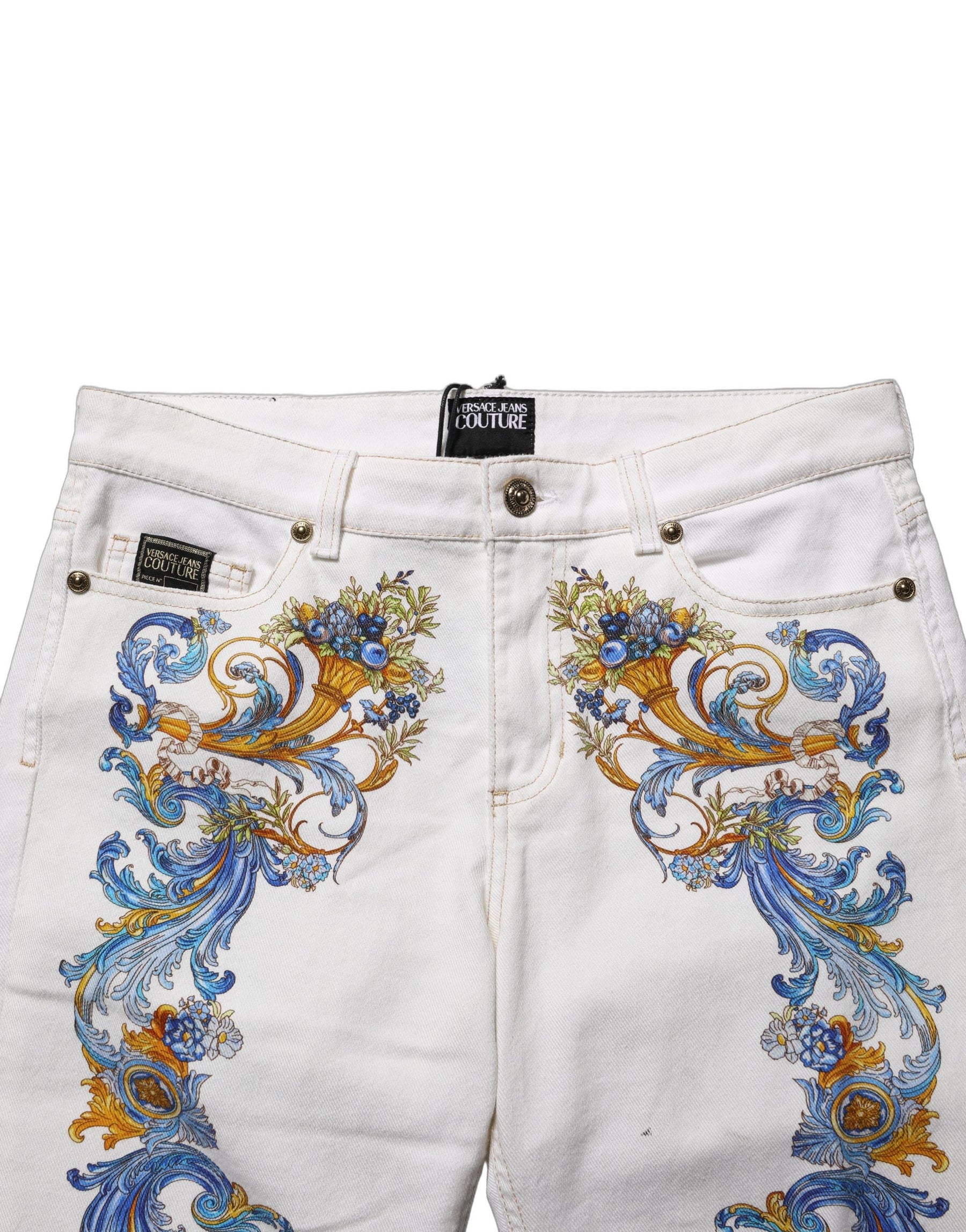 Versace Jeans Couture White Floral Print Skinny Denim Jeans | Regal Royce
