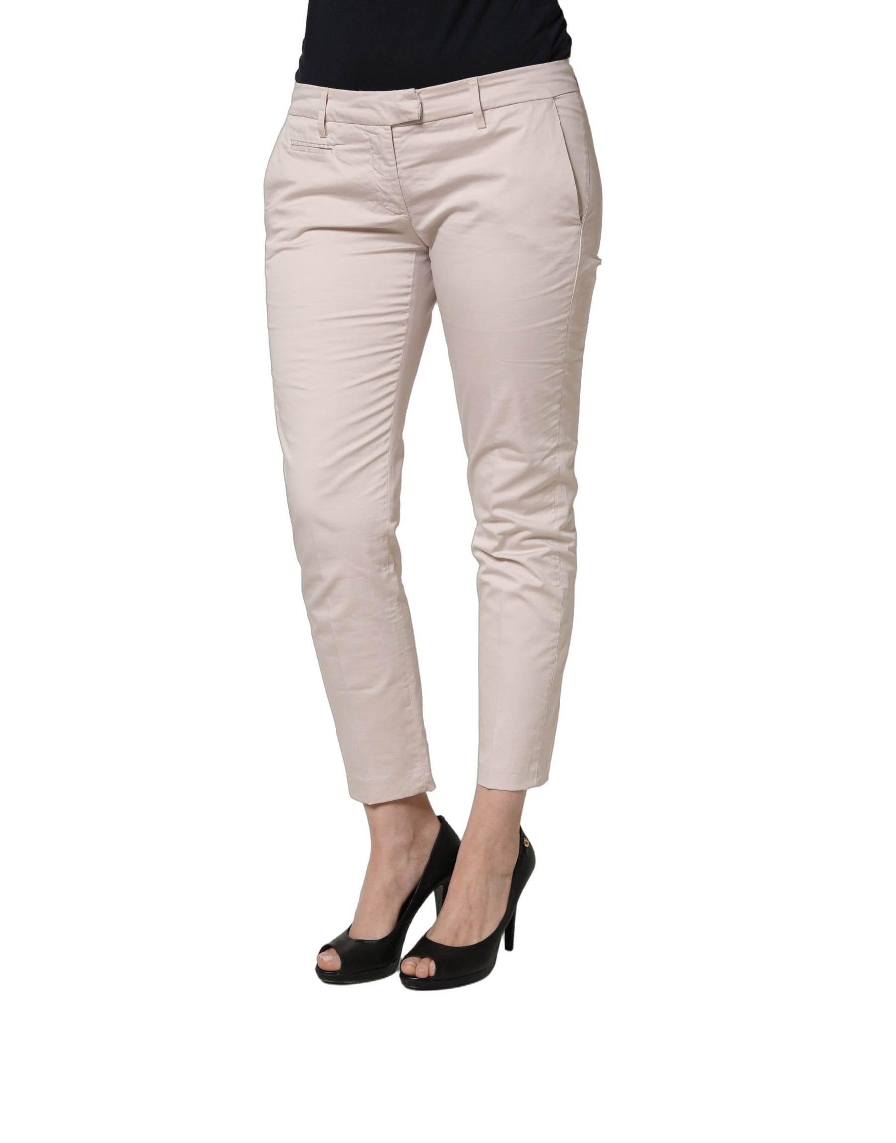 Versace Jeans Couture Beige Low Waist Tapered Women Cropped Trousers Pants | Regal Royce