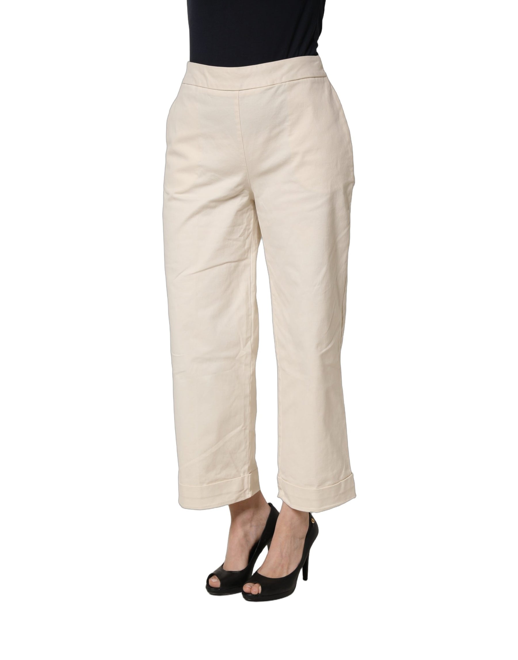 Alpha Studio Beige High Waist Straight Capri Cropped Trouser Pants | Regal Royce