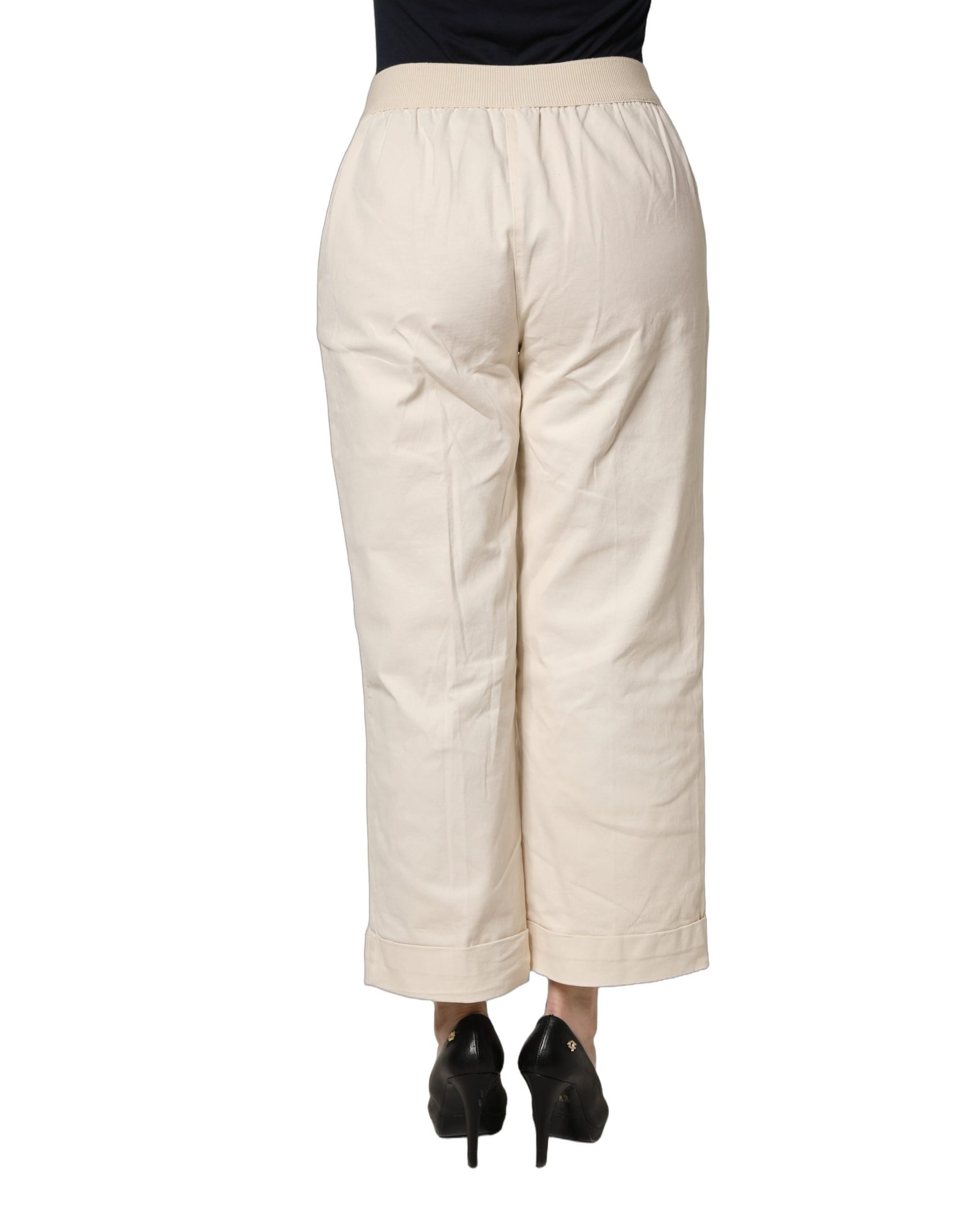 Alpha Studio Beige High Waist Straight Capri Cropped Trouser Pants | Regal Royce