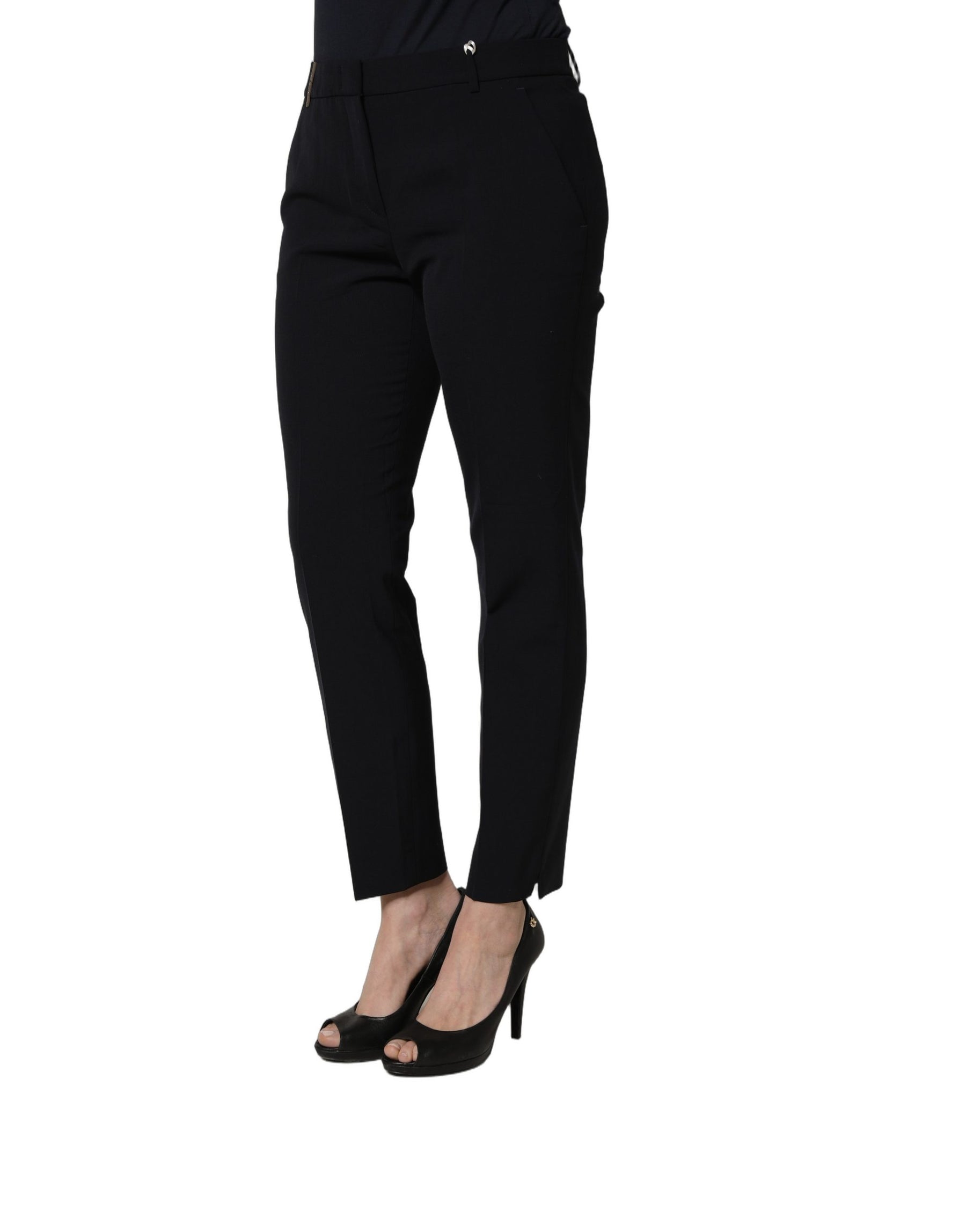 Peserico Black Skinny Mid Waist Chino Women Trouser Pants | Regal Royce