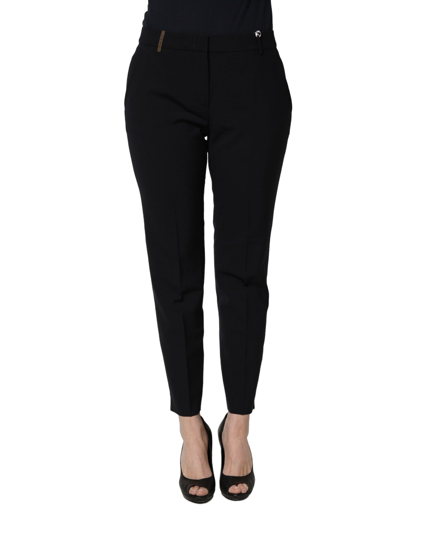 Peserico Black Skinny Mid Waist Chino Women Trouser Pants | Regal Royce