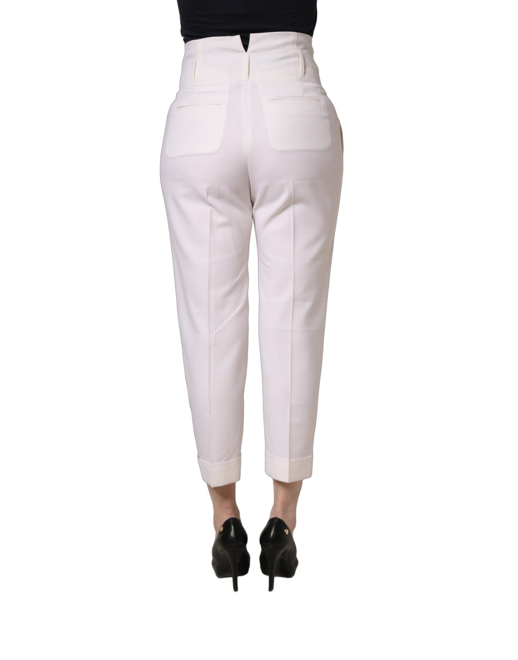 Peserico White Skinny High Waist Chino Cropped Trouser Pants | Regal Royce