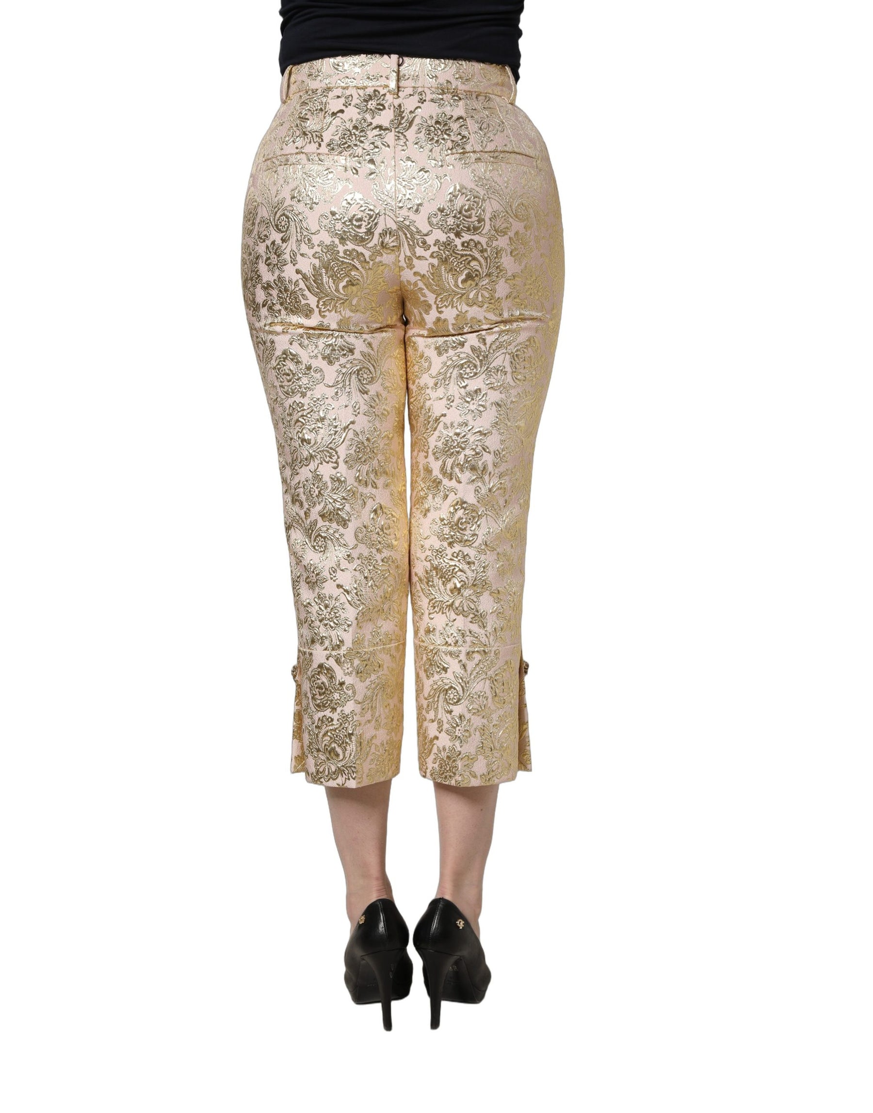 Dolce & Gabbana Gold Jacquard Floral Lamé Crop Trouser Pants | Regal Royce