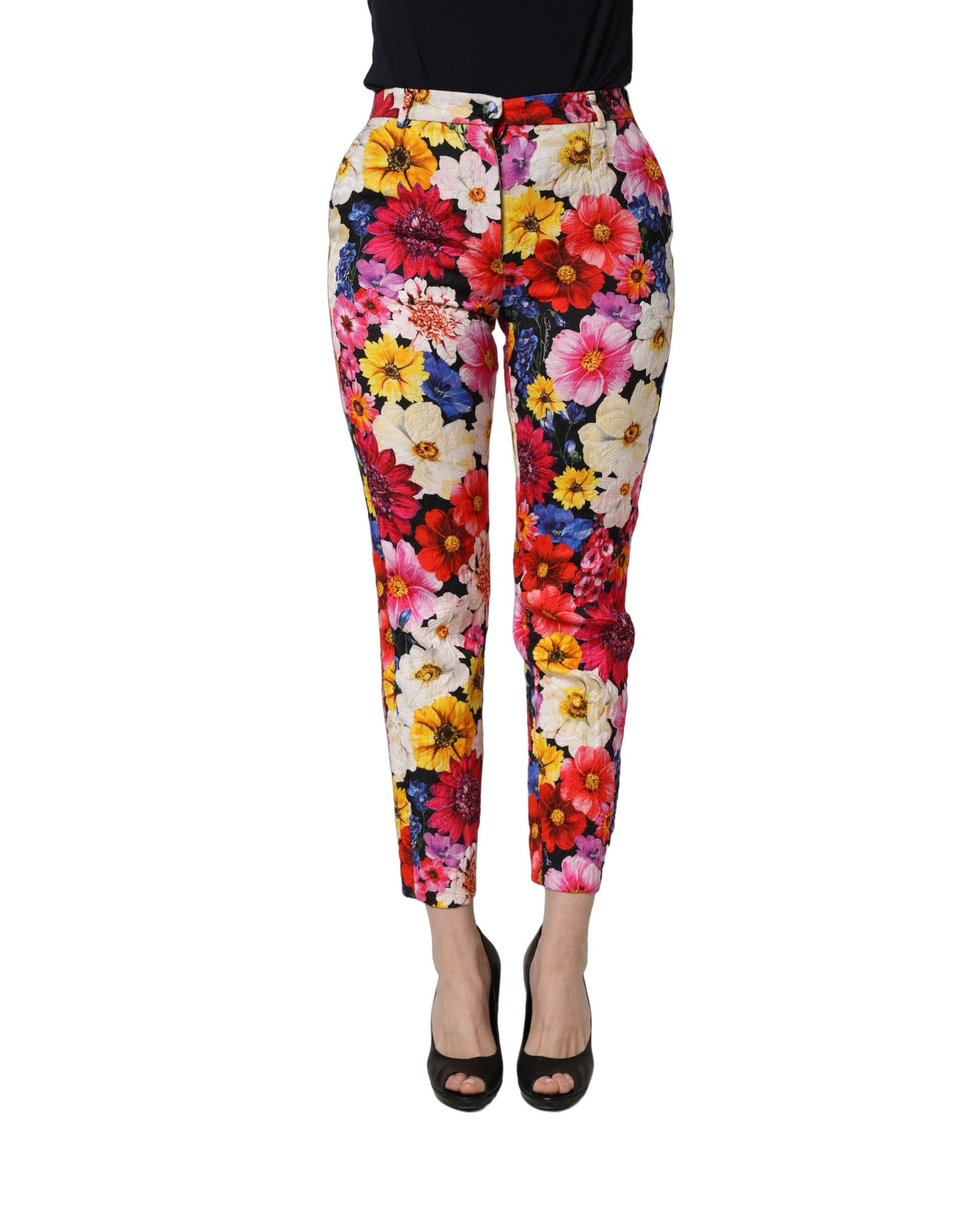 Dolce & Gabbana Multicolor Floral Print Tapered Trouser Pants | Regal Royce
