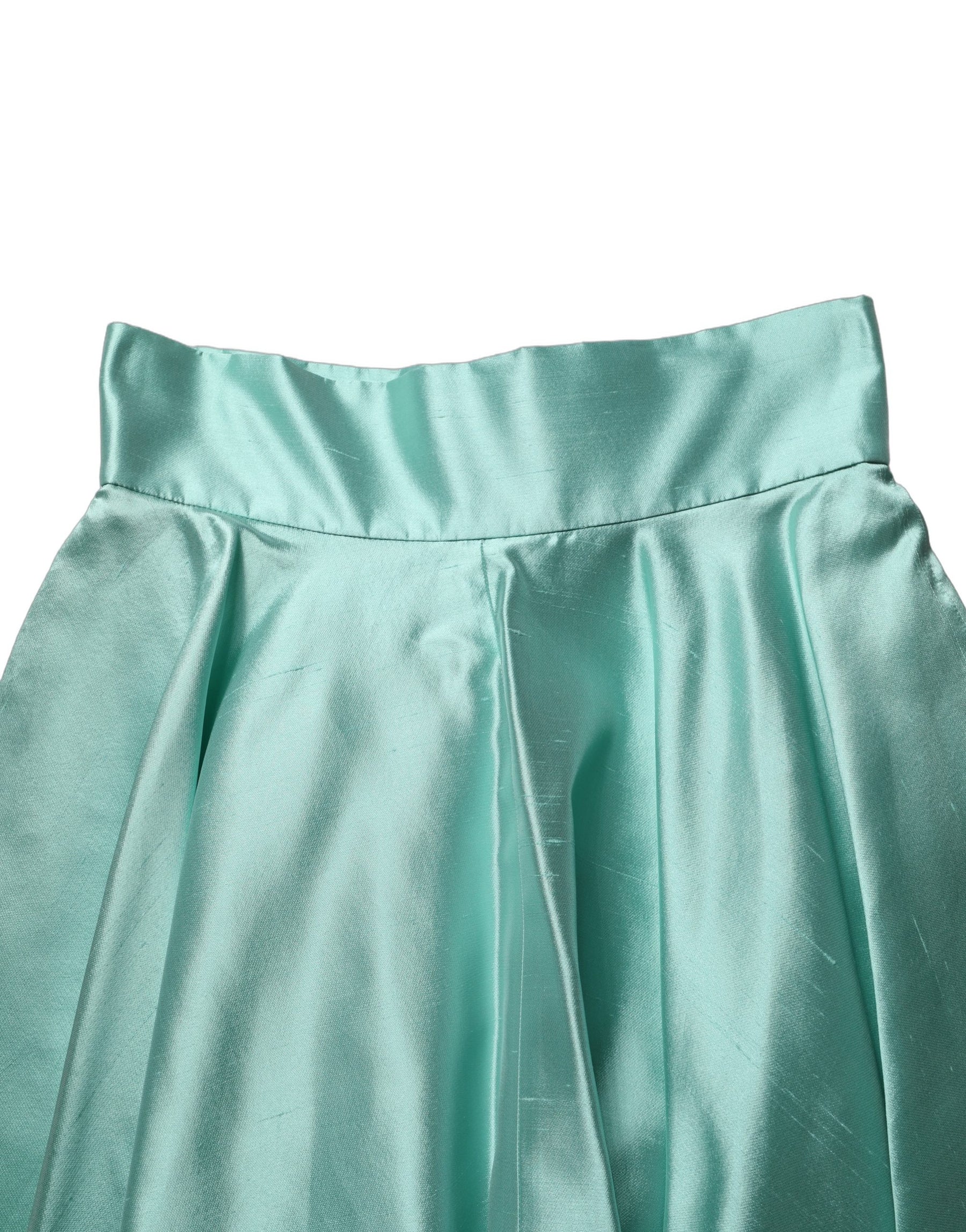 Dolce & Gabbana Green Satin High-Waisted Pleated A-line Midi Skirt | Regal Royce