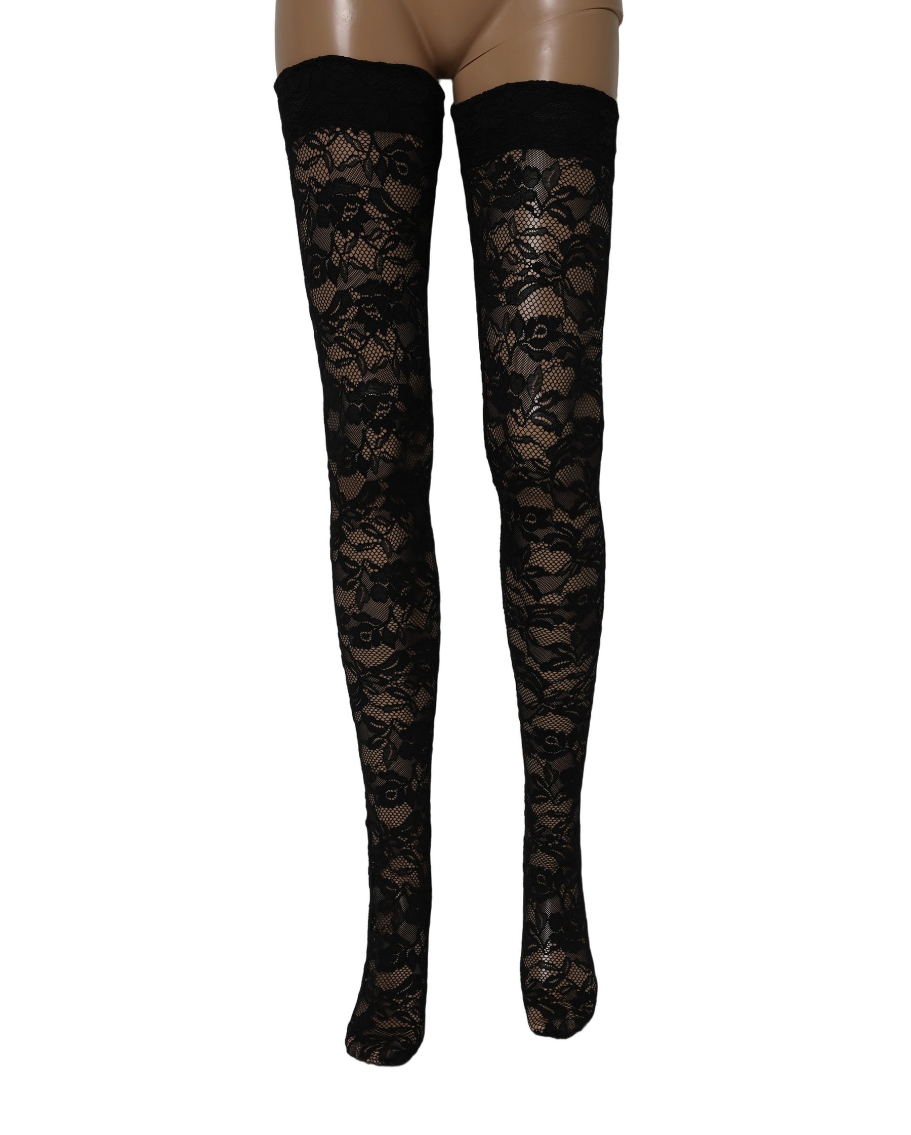 Dolce & Gabbana Black Floral Lace Thigh High Stockings Socks | Regal Royce