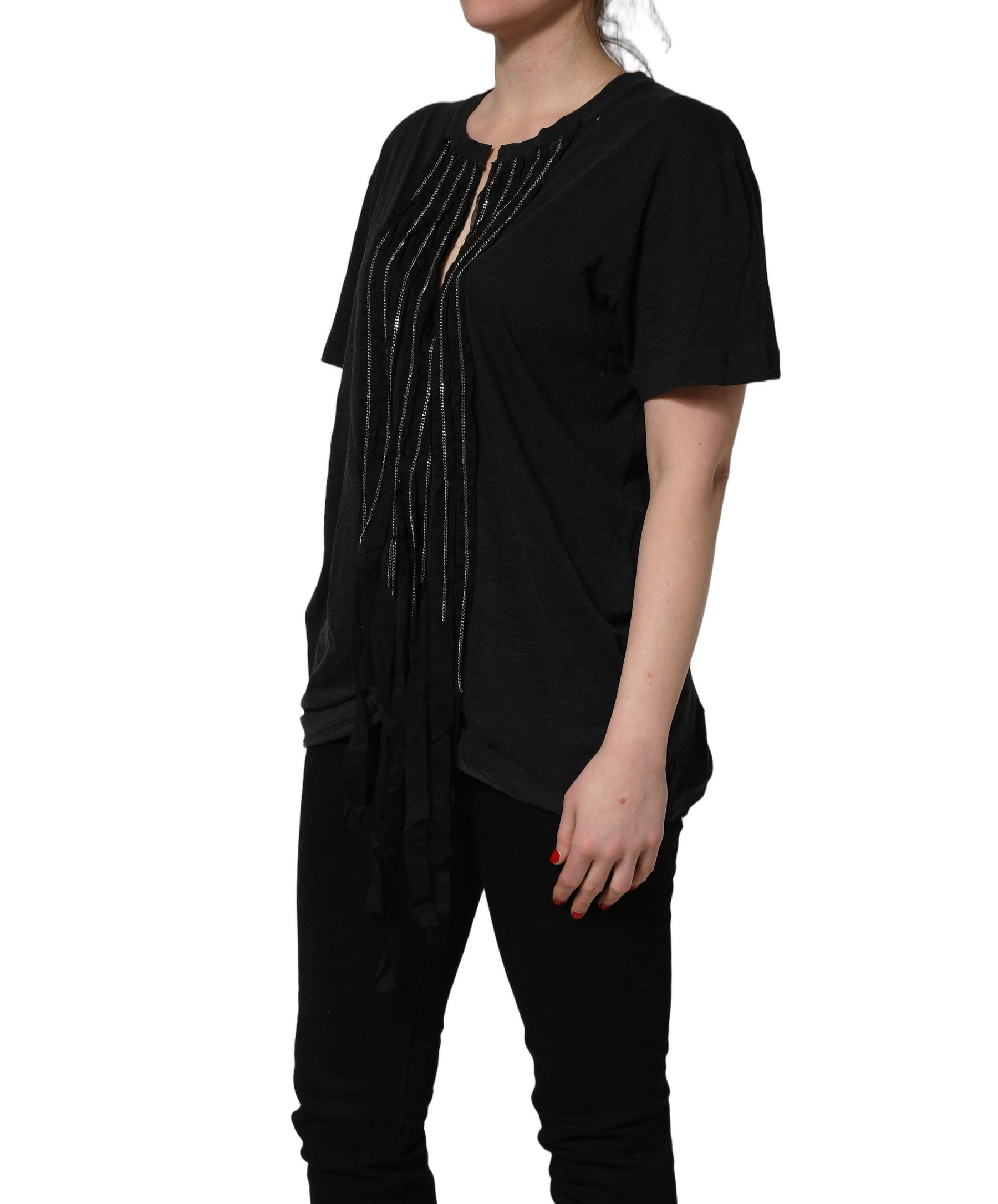 Dsquared² Black Chain Embellished Cotton Short Sleeve T-shirt | Regal Royce